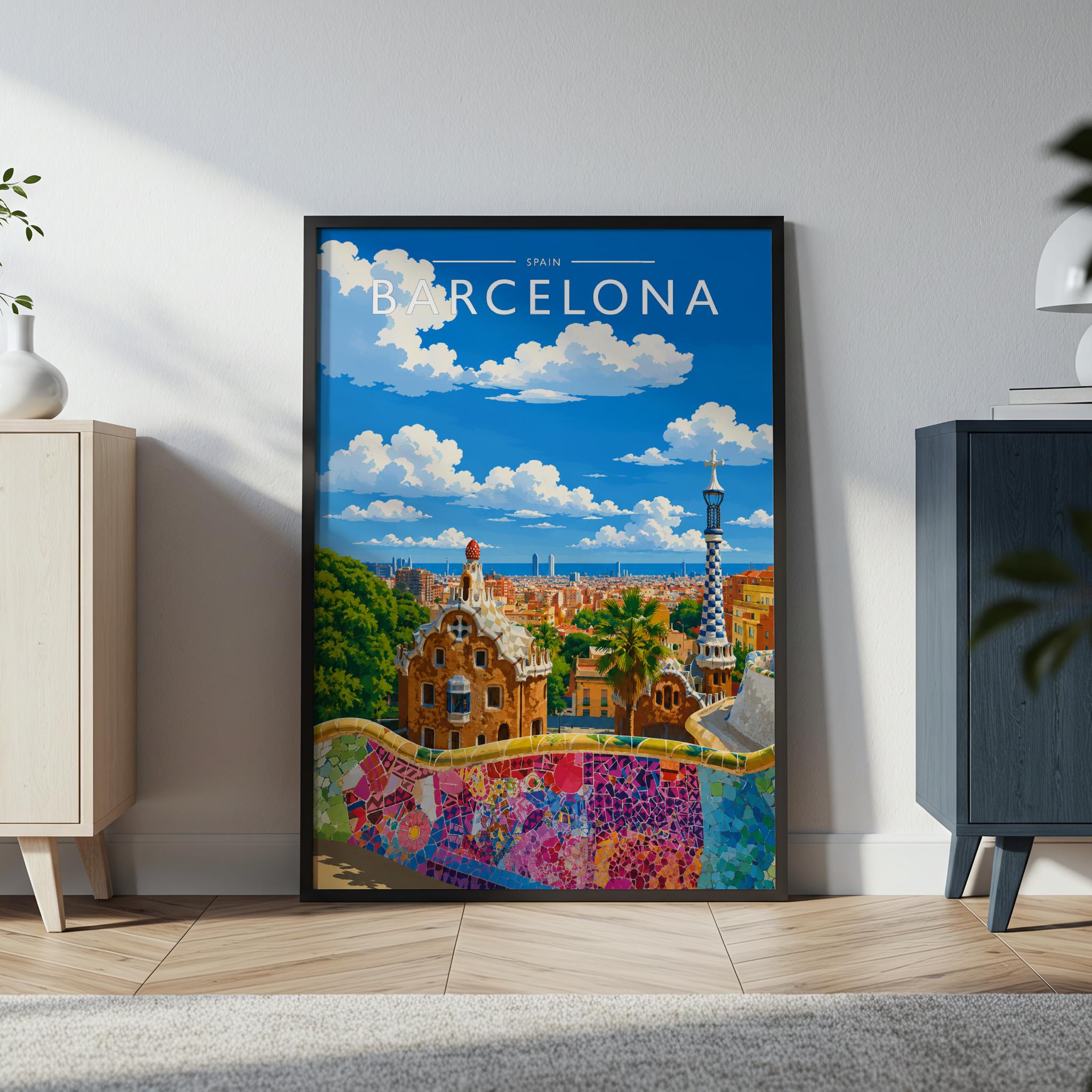 Barcelona #2 Travel Poster in a black frame