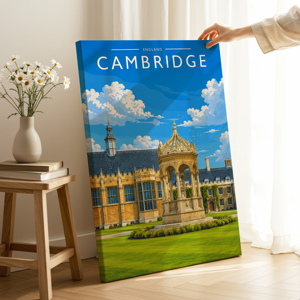 Cambridge #2 Travel Poster as a gallery-wrapped canvas
