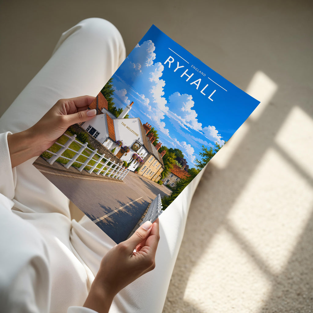 Ryhall #2 Travel Poster - A4 print held in hand