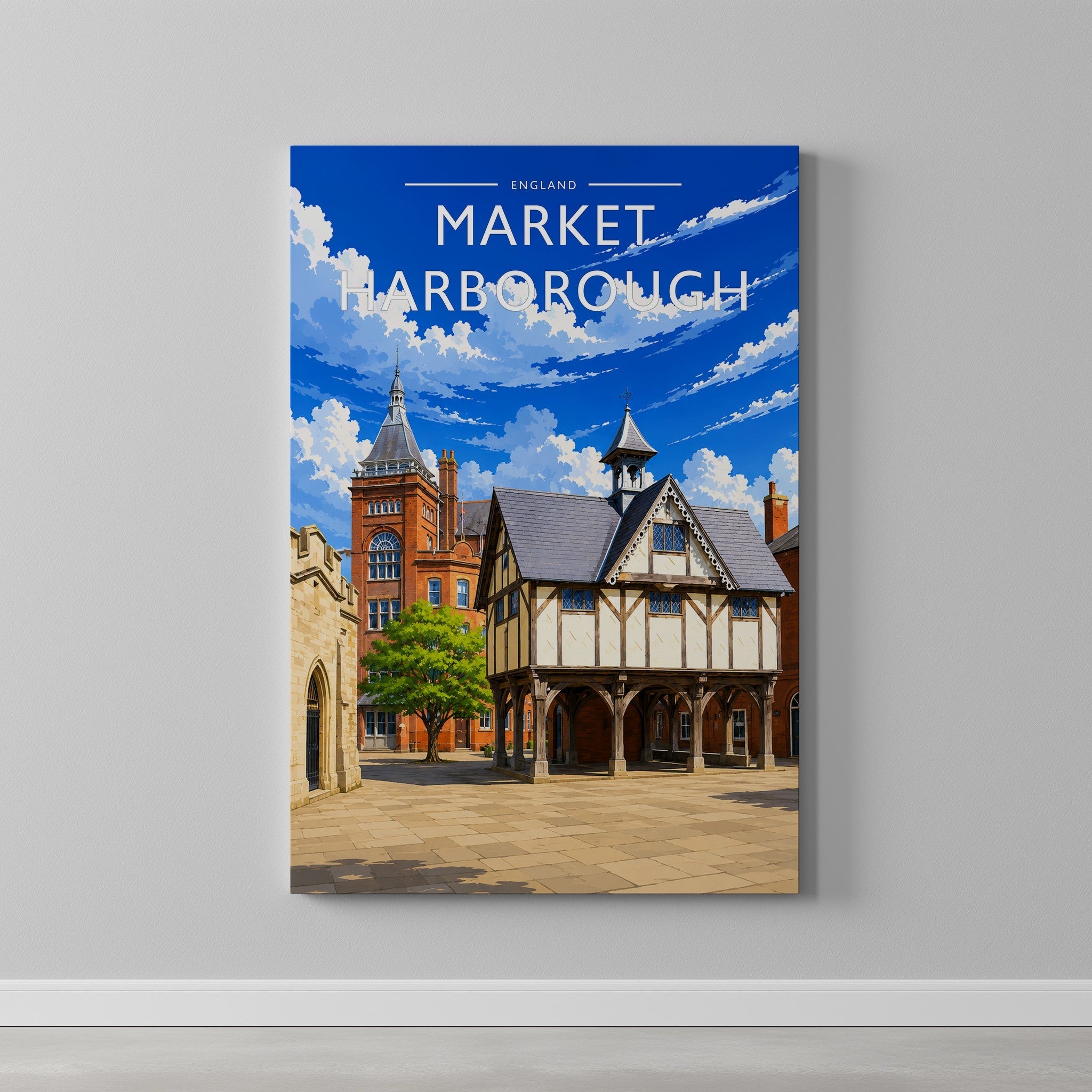 Market Harborough #2 Travel Poster as a gallery-wrapped canvas on a plain wall