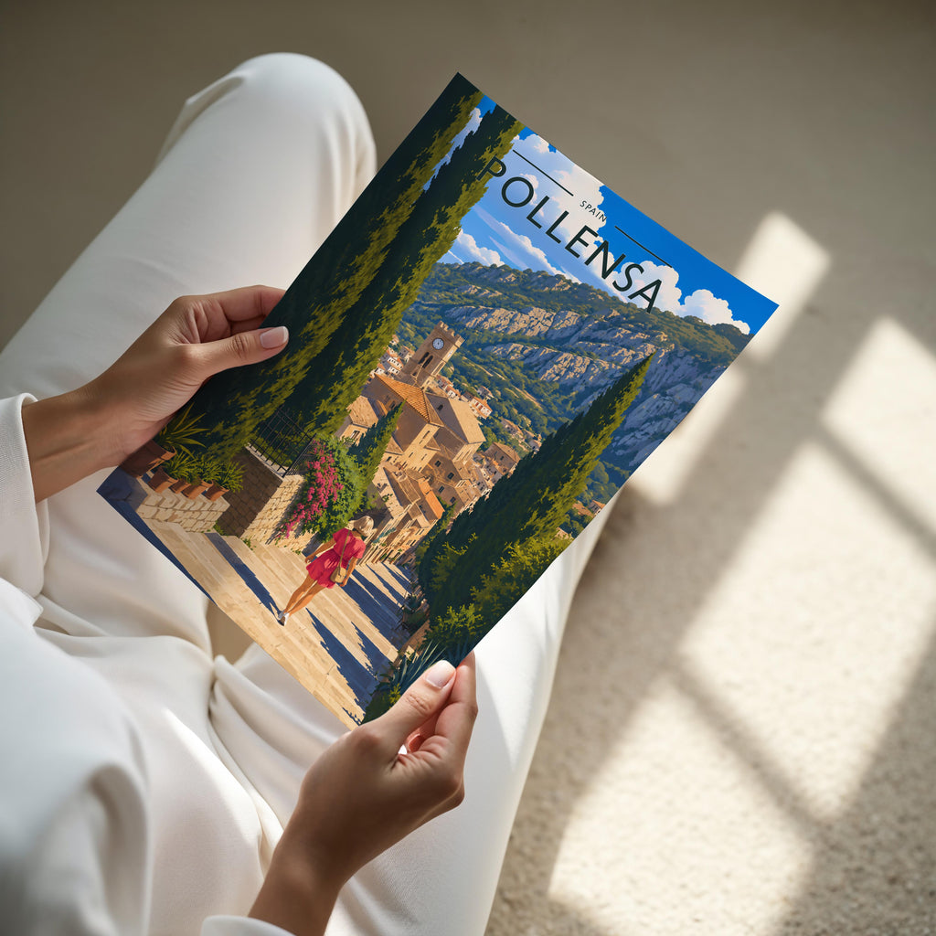 Pollensa #2 Travel Poster - A4 print held in hand