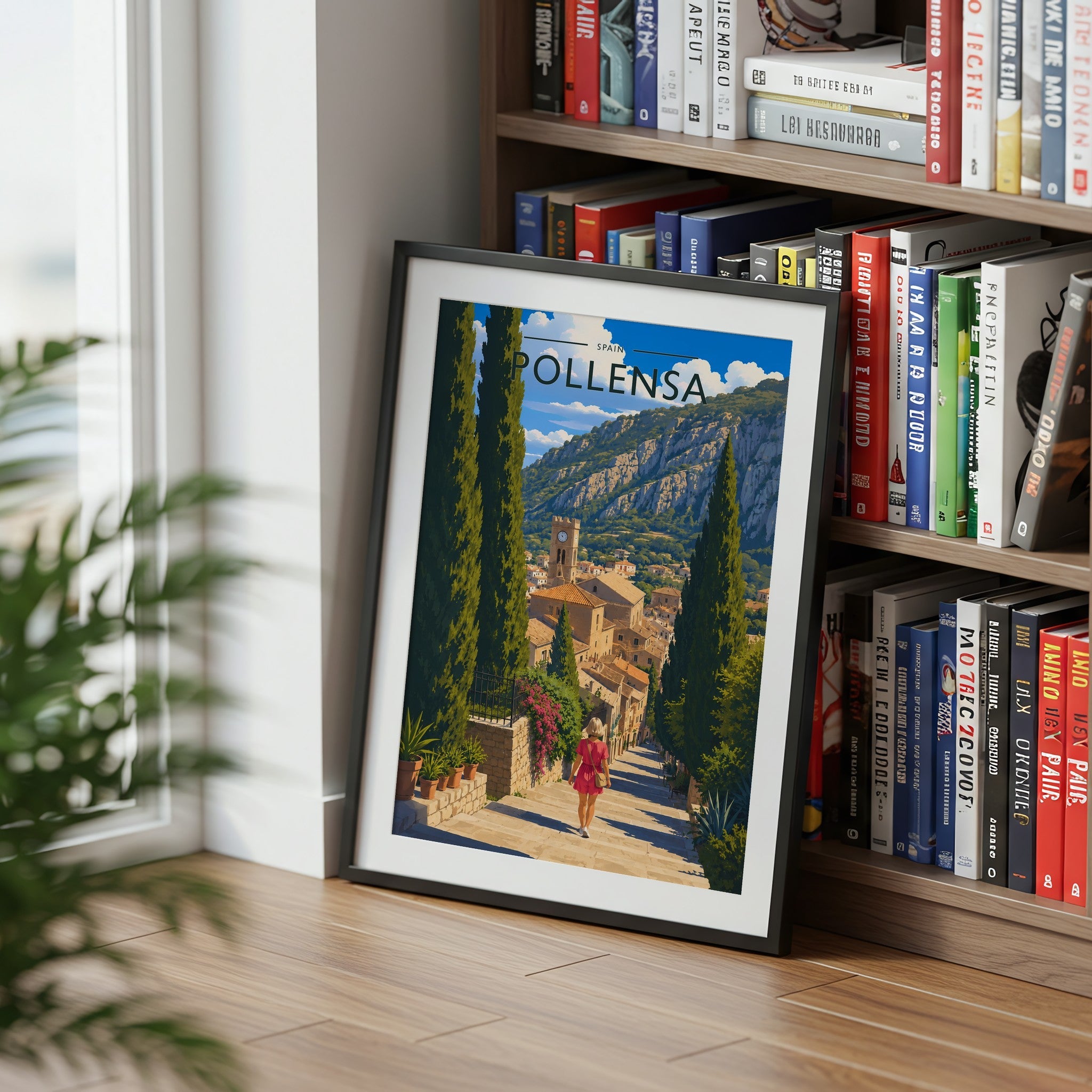 Pollensa #2 Travel Poster mounted in a black frame