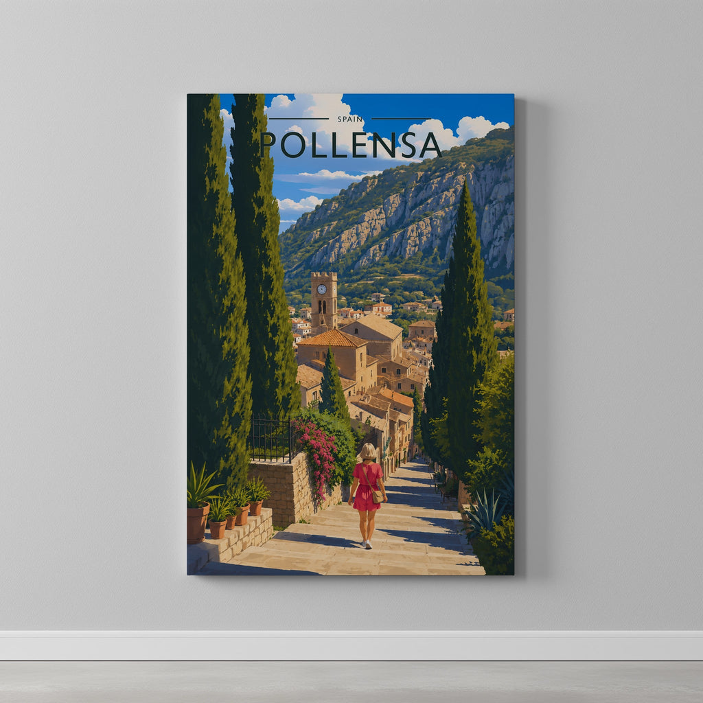 Pollensa #2 Travel Poster as a gallery-wrapped canvas on a plain wall