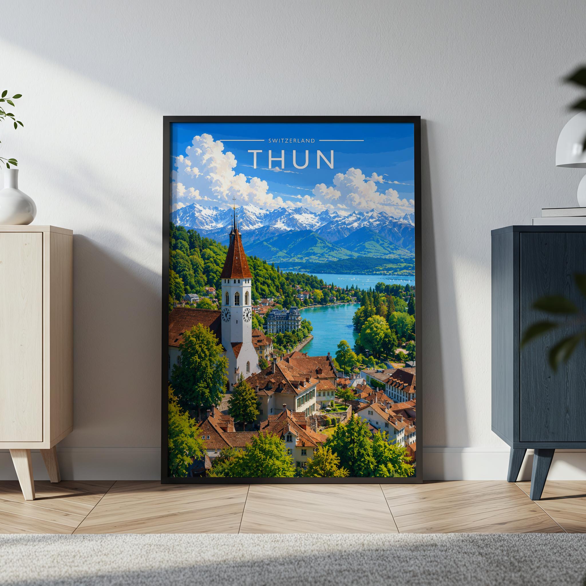 Thun Travel Poster in a black frame