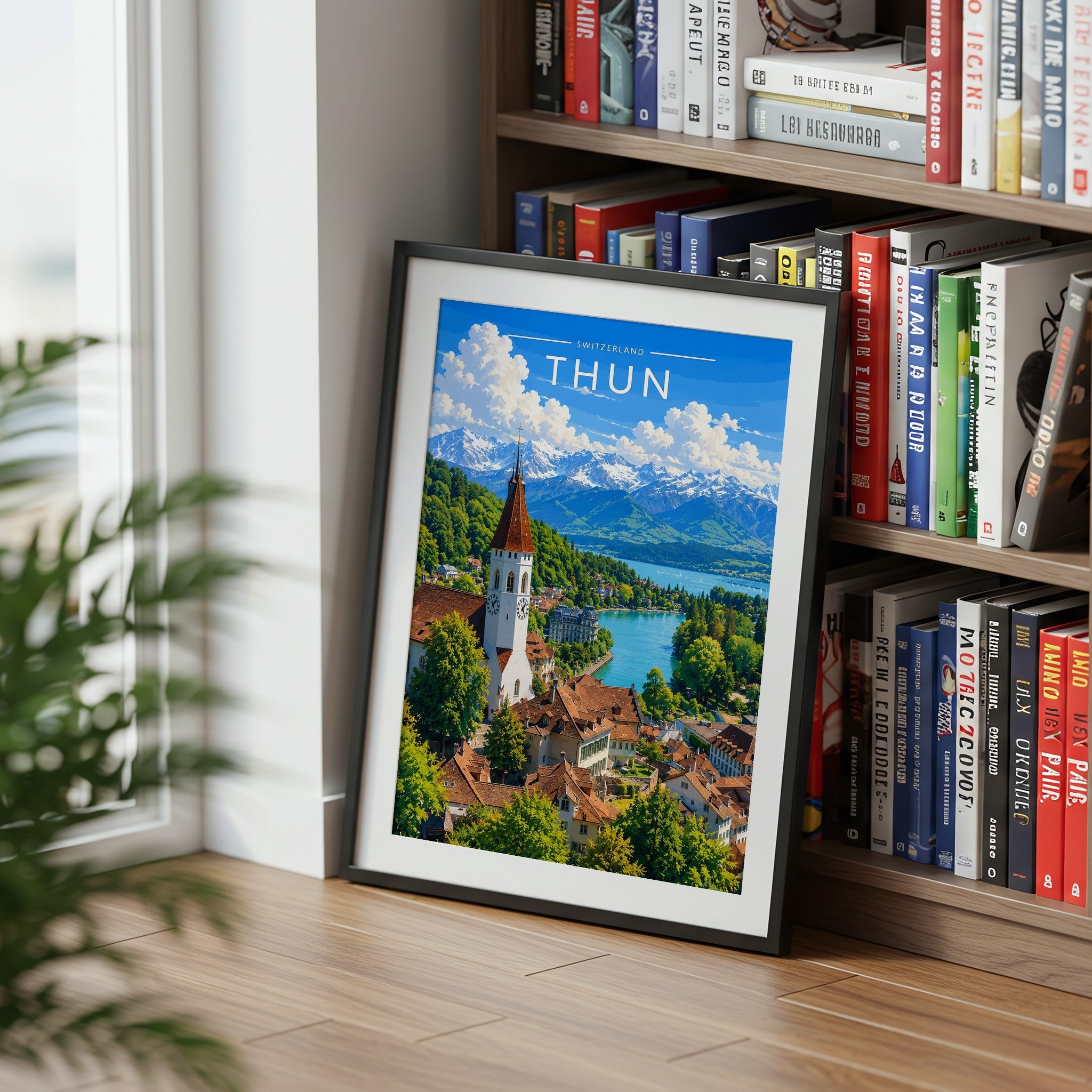 Thun Travel Poster mounted in a black frame