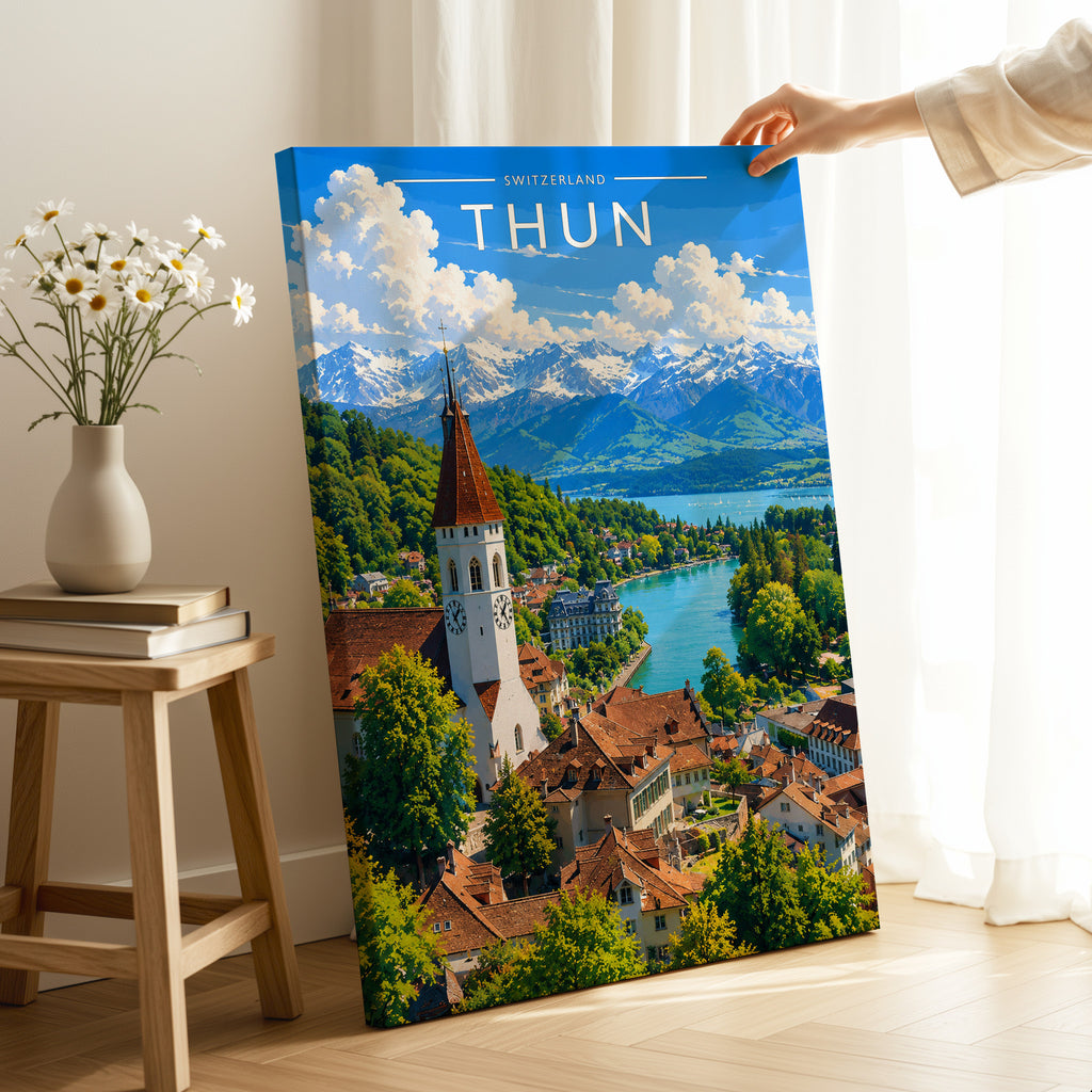 Thun Travel Poster as a gallery-wrapped canvas