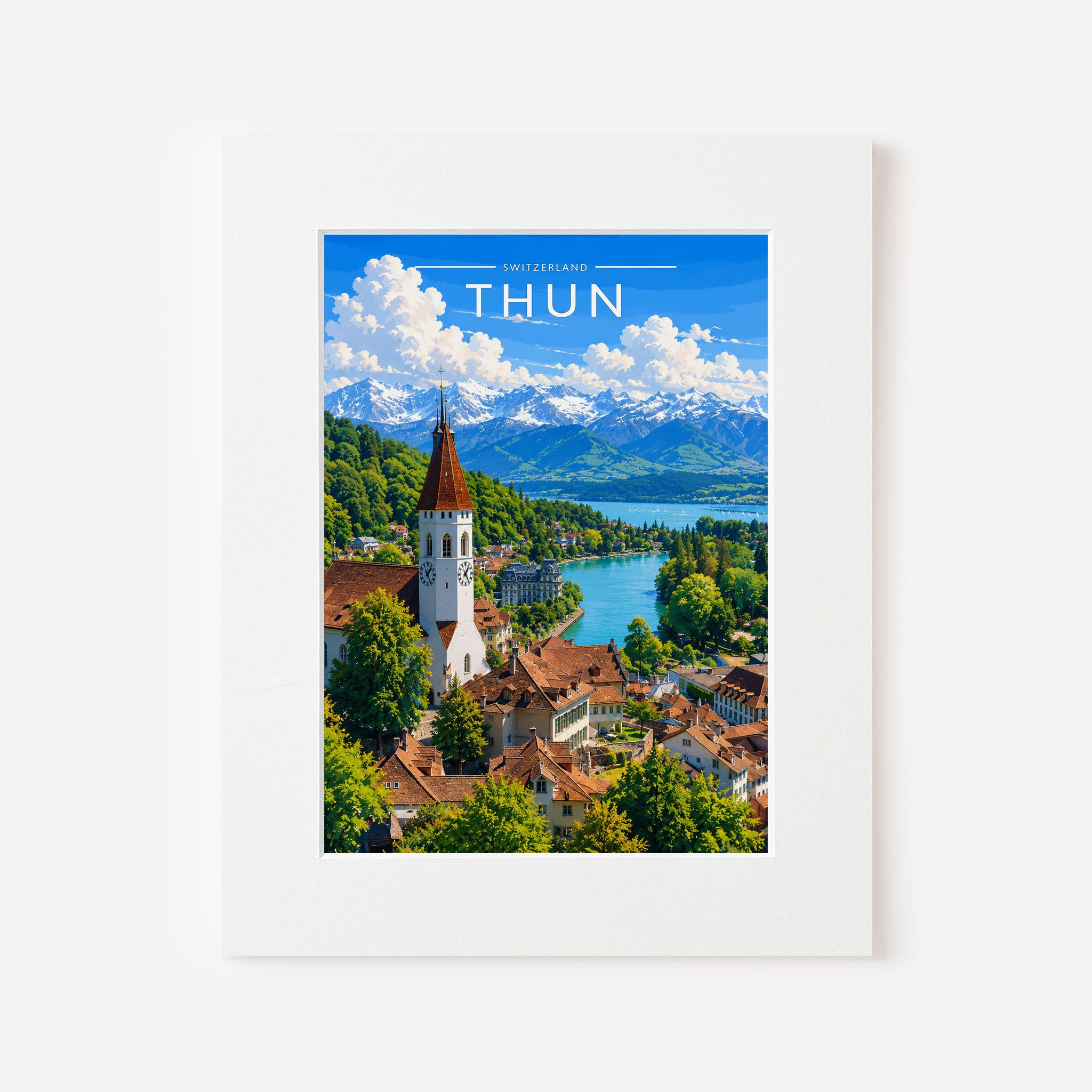 Thun Travel Poster in a white mount