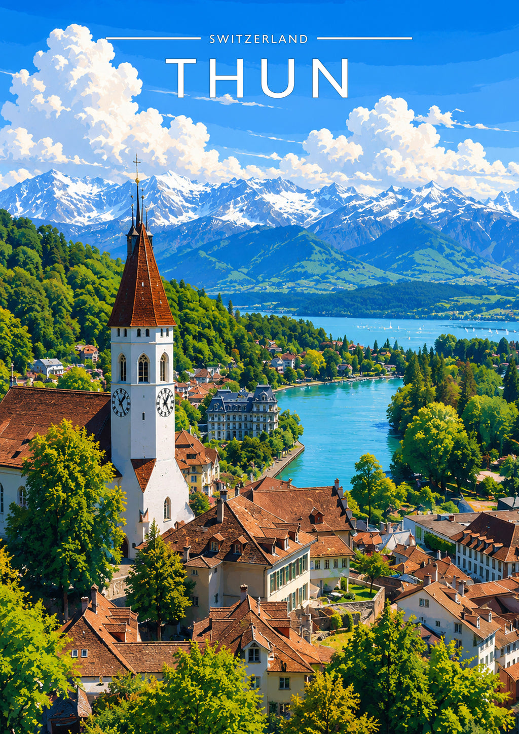 Thun Travel Poster - A4 travel poster print