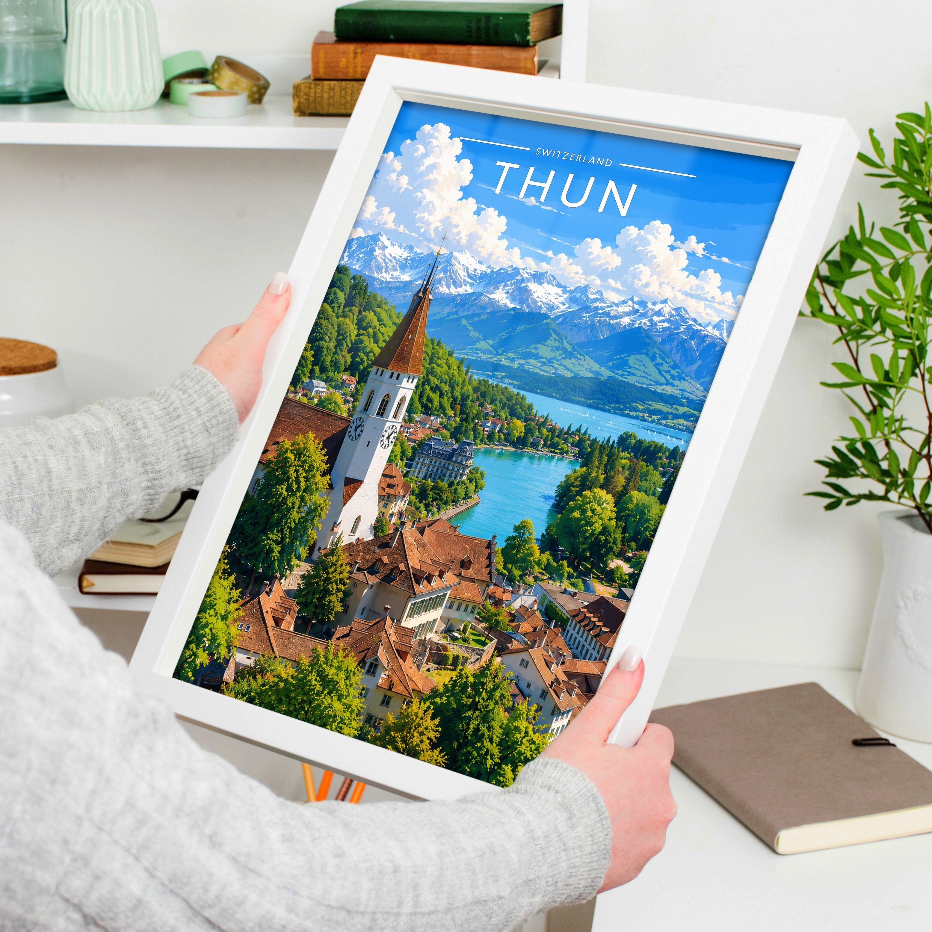 Thun Travel Poster held in a white frame