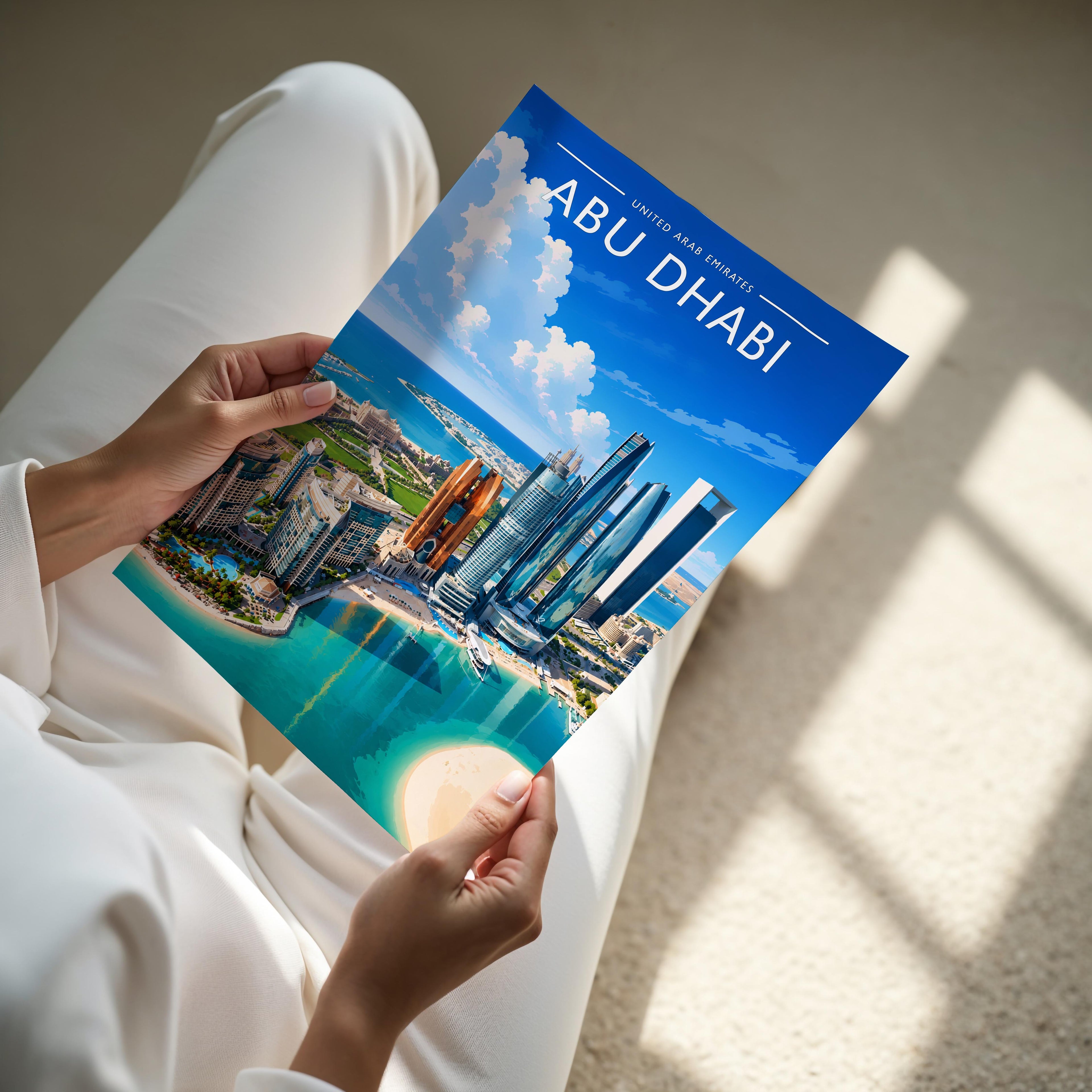 Abu Dhabi #4 Travel Poster - A4 print held in hand