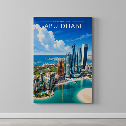 Abu Dhabi #4 Travel Poster as a gallery-wrapped canvas on a plain wall