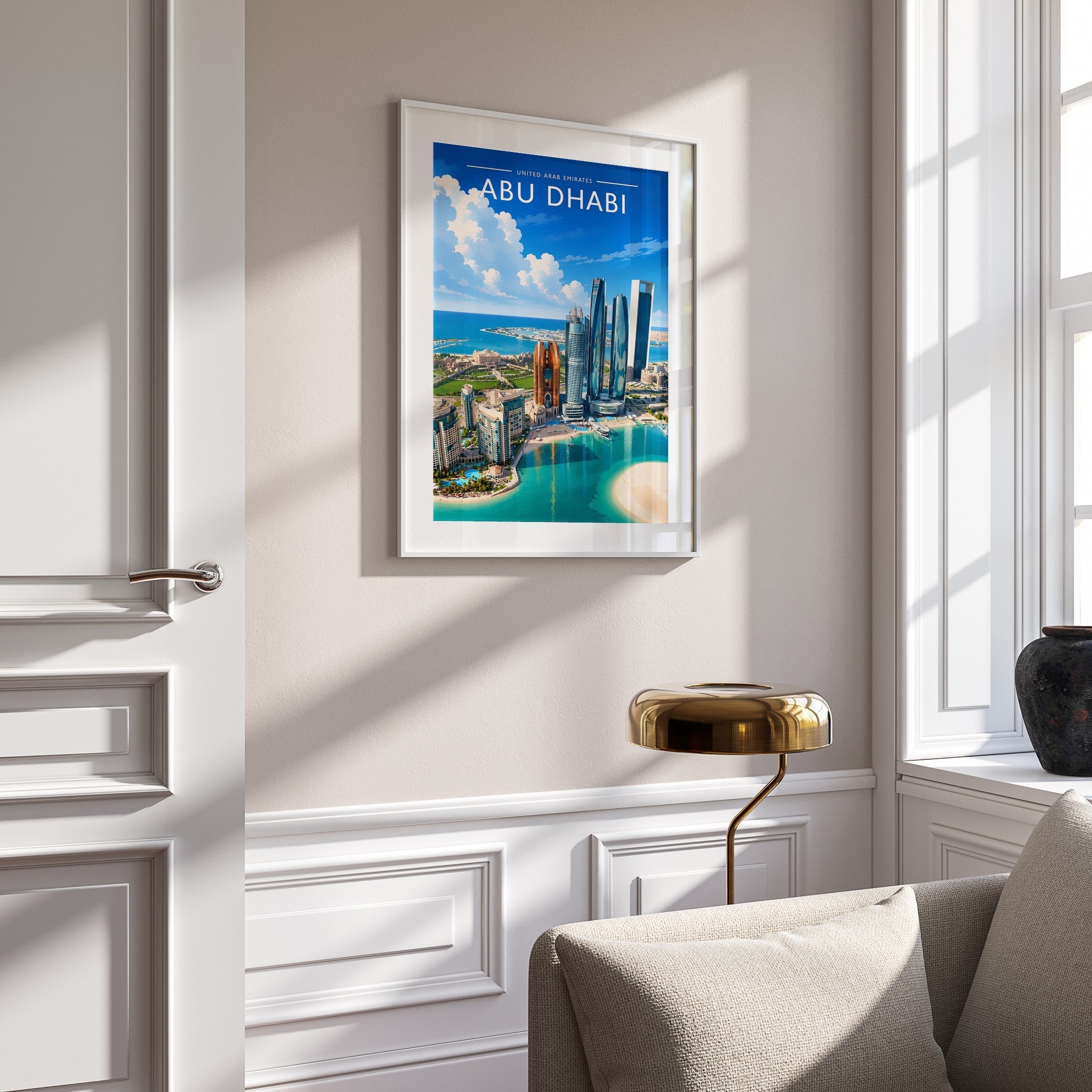 Abu Dhabi #4 Travel Poster mounted in a white frame