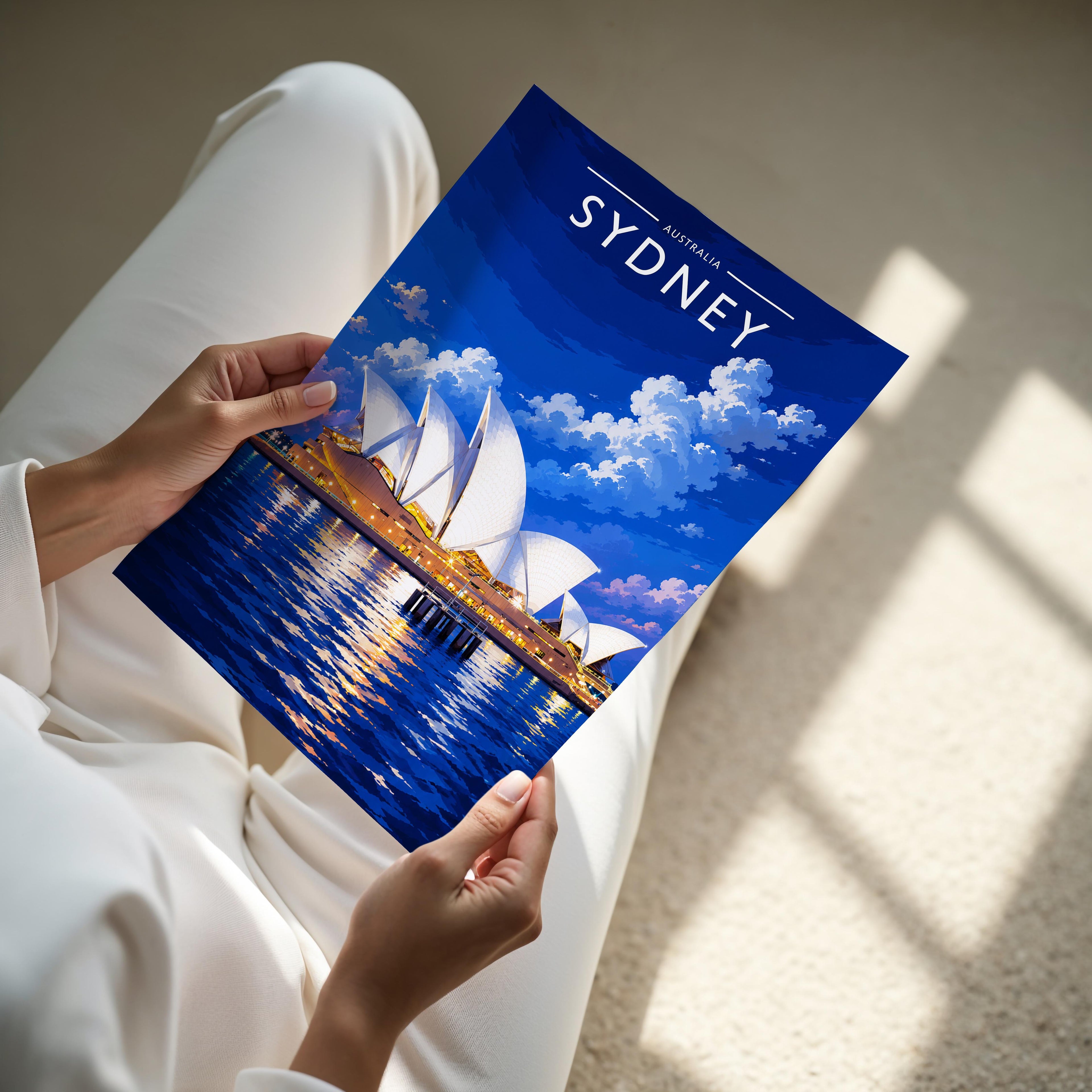 Sydney Travel Poster - A4 print held in hand