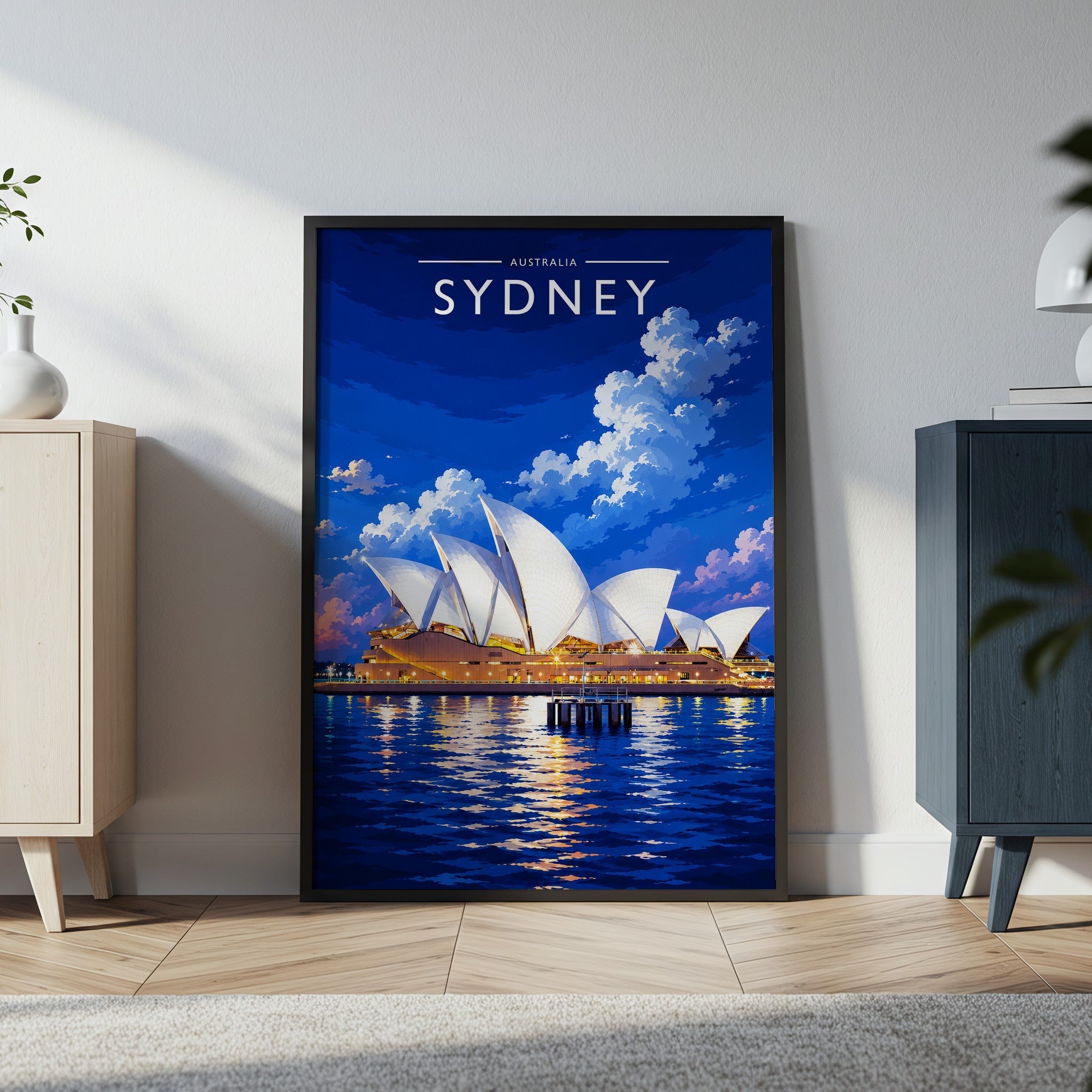 Sydney Travel Poster in a black frame