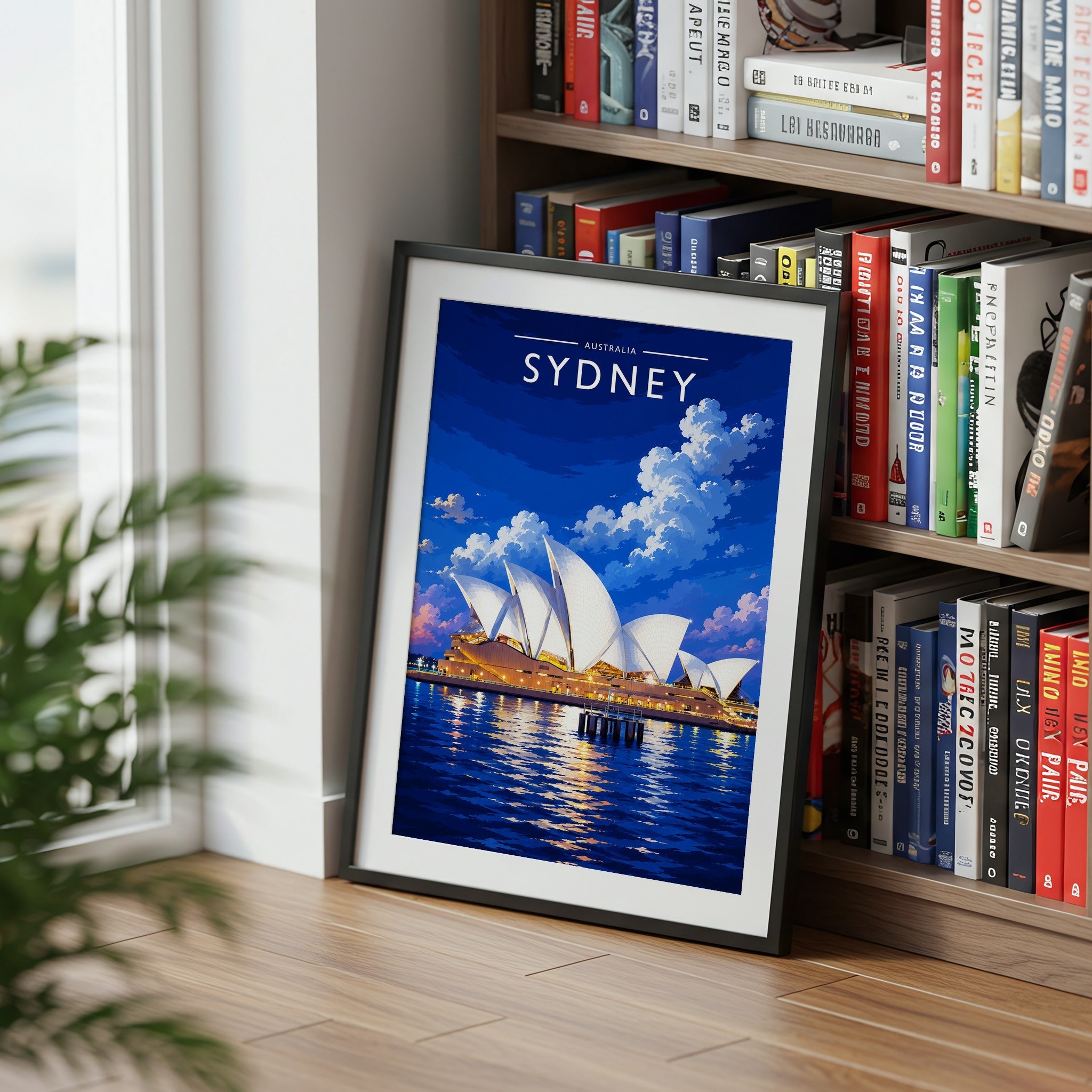 Sydney Travel Poster mounted in a black frame