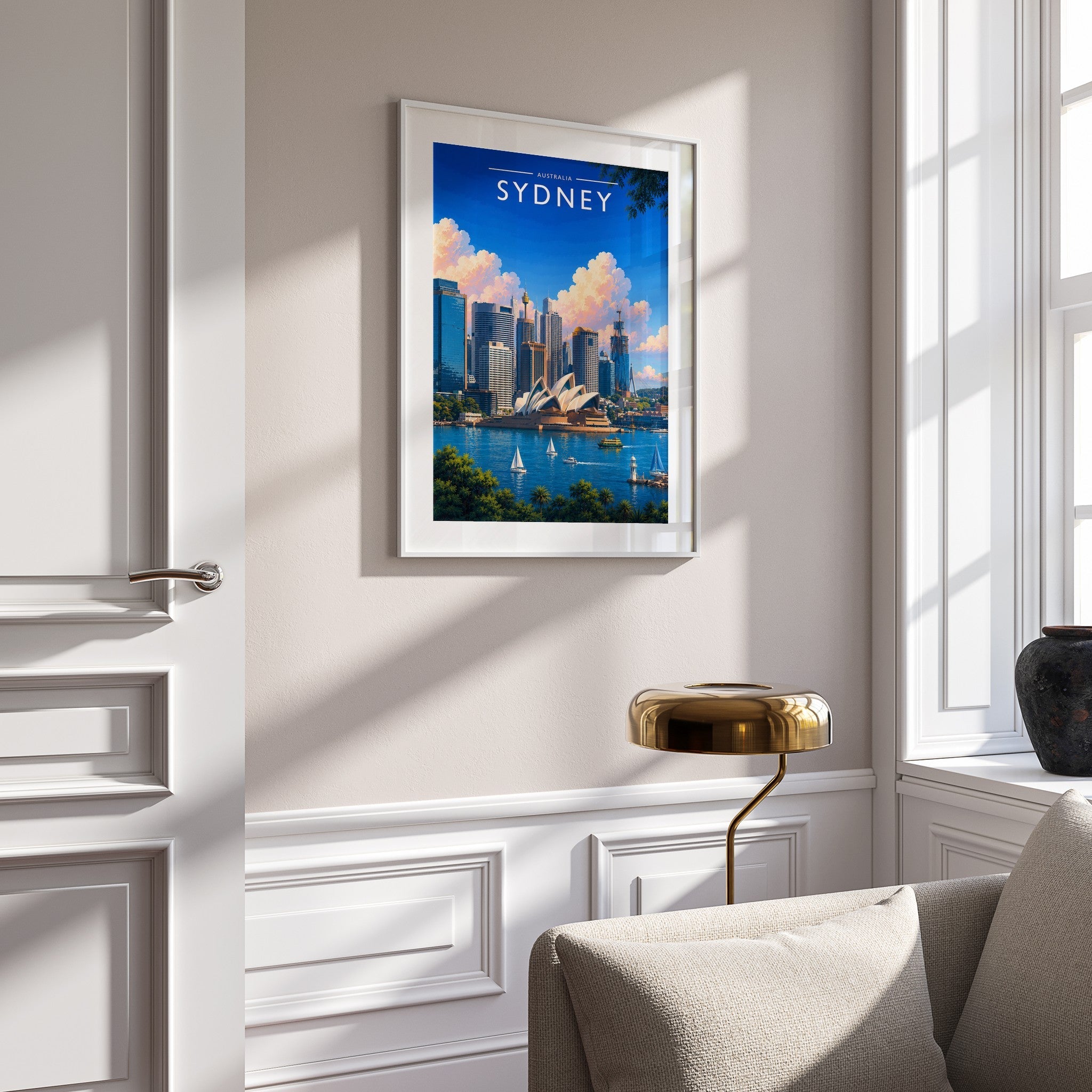 Sydney #2 Travel Poster mounted in a white frame