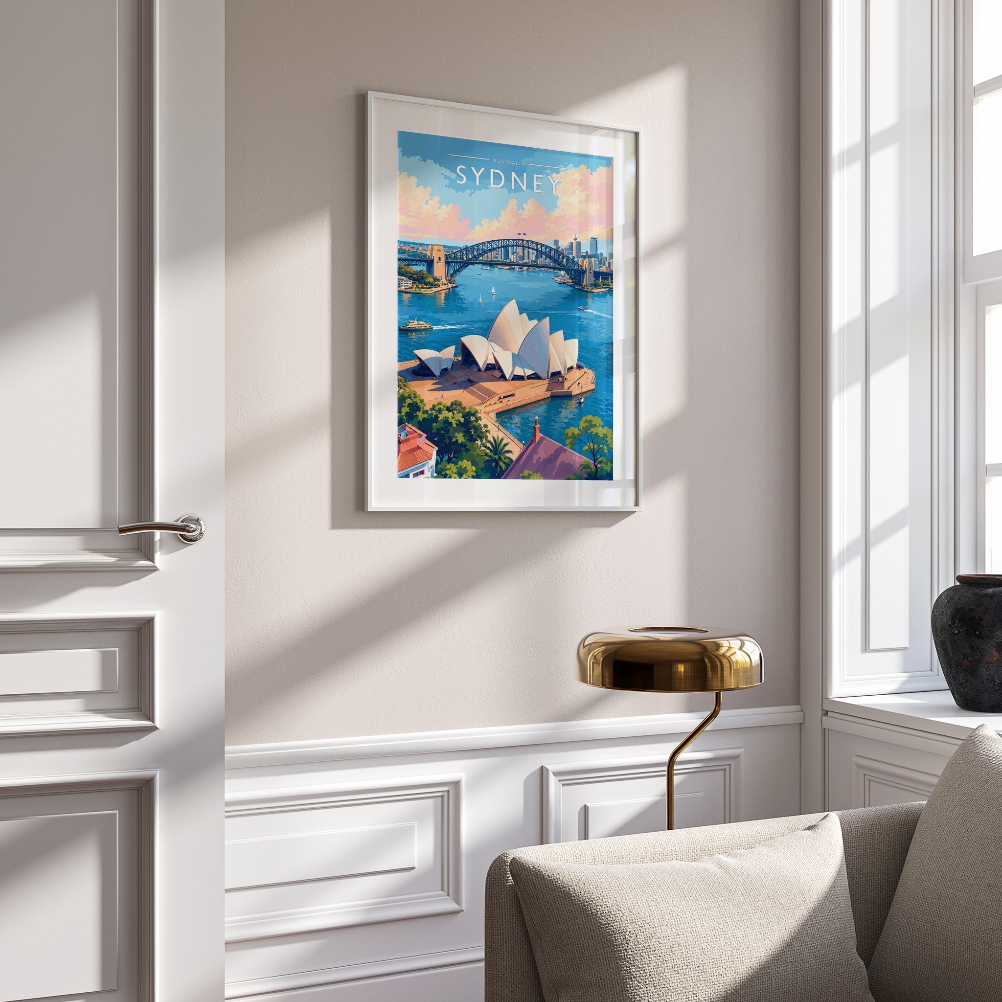 Sydney #4 Travel Poster mounted in a white frame