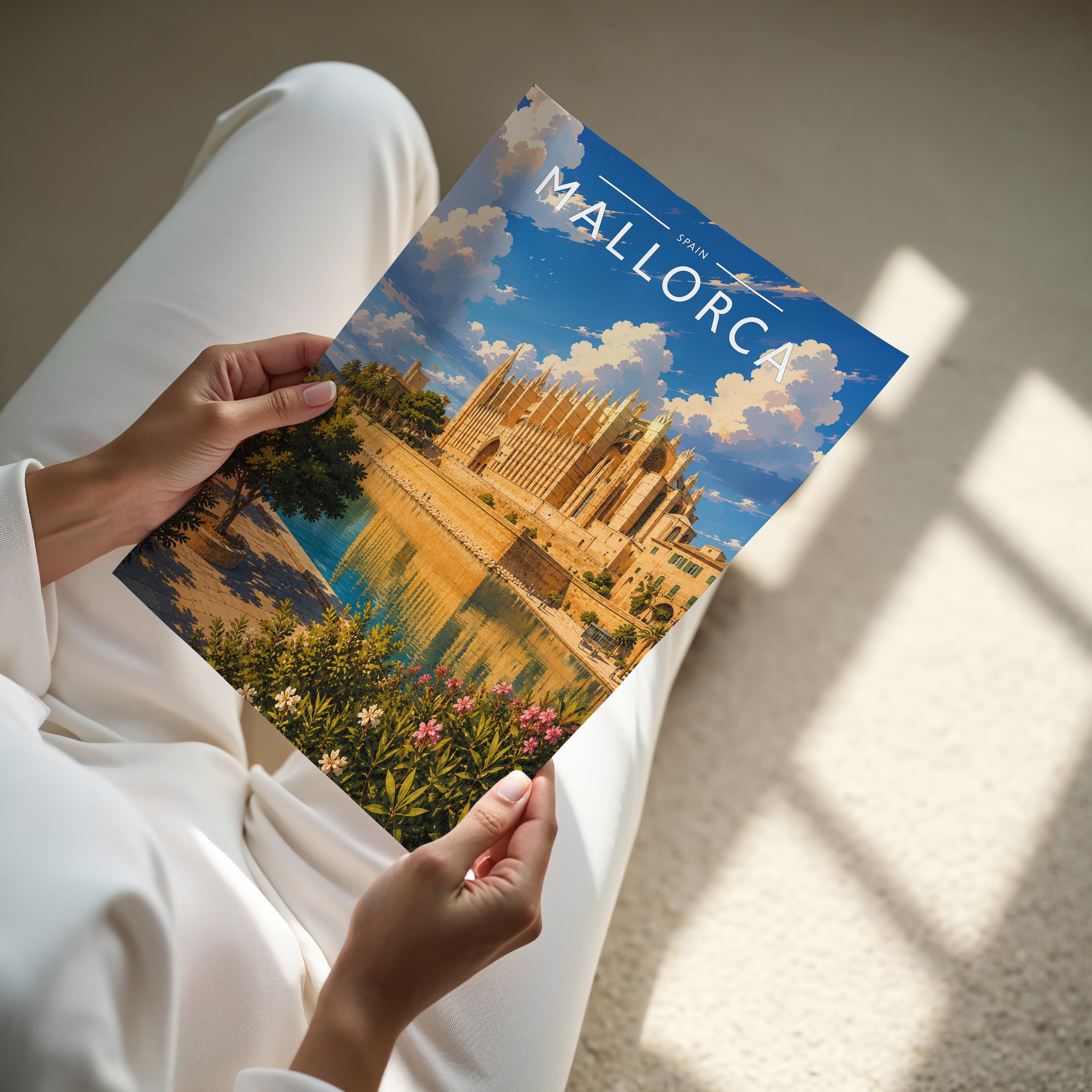 Mallorca #2 Travel Poster - A4 print held in hand
