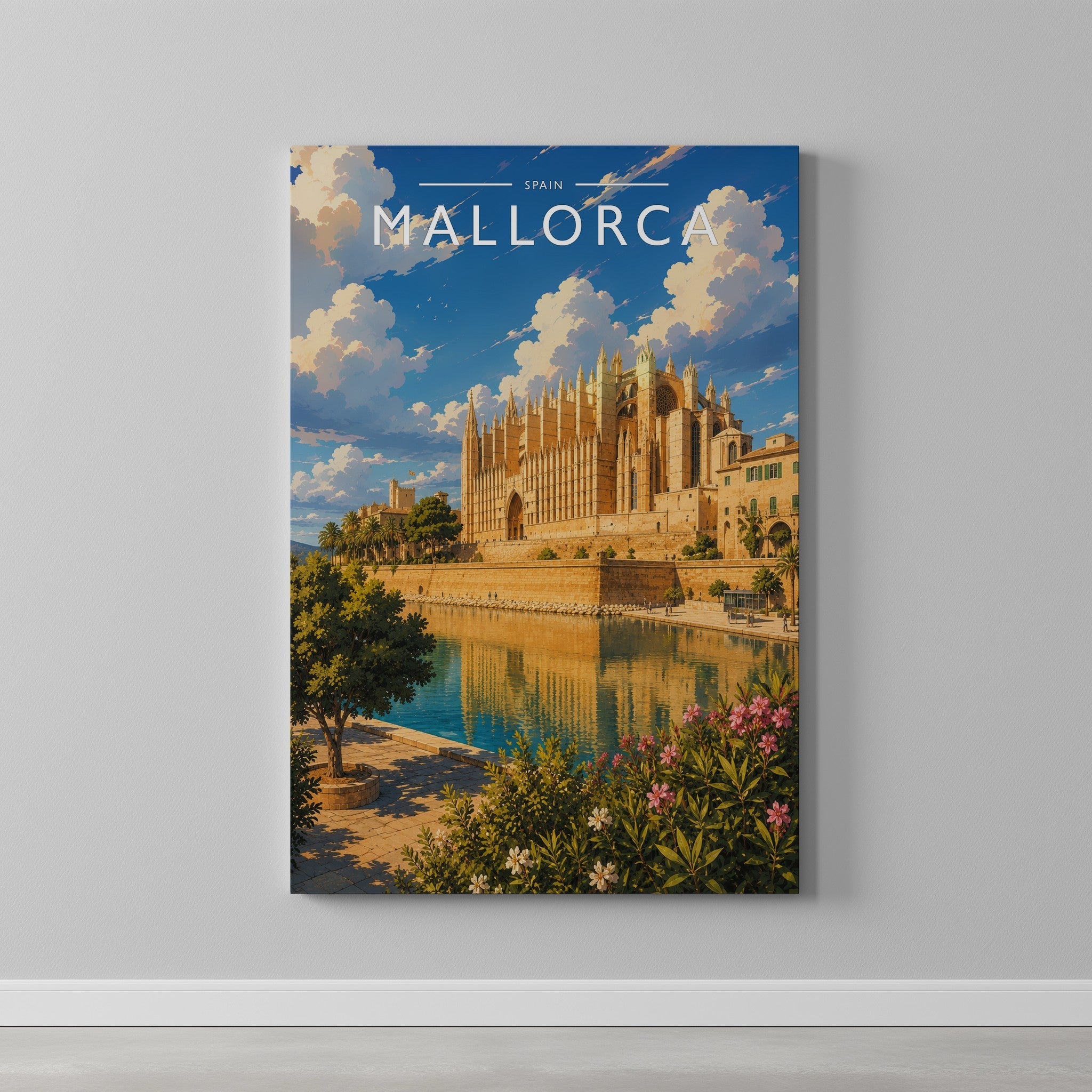 Mallorca #2 Travel Poster as a gallery-wrapped canvas on a plain wall