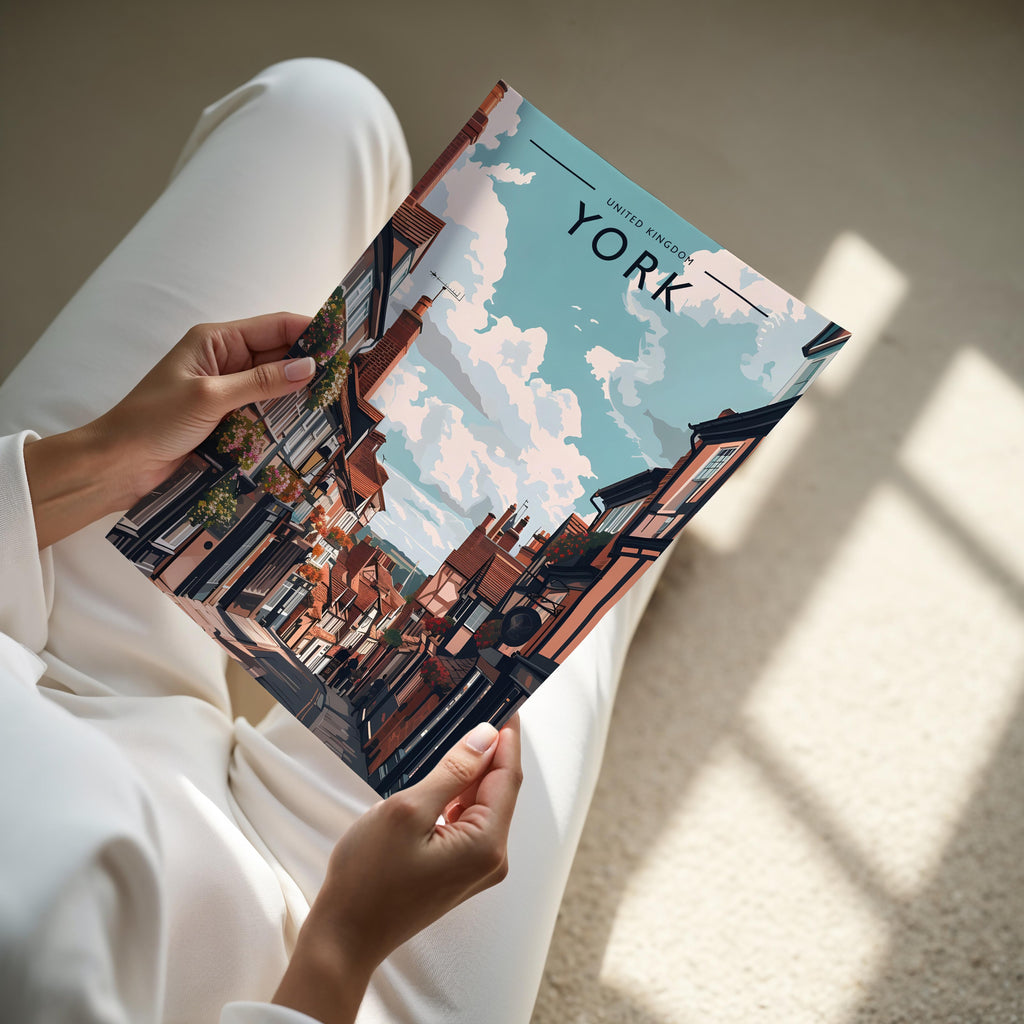 York Travel Poster - A4 print held in hand