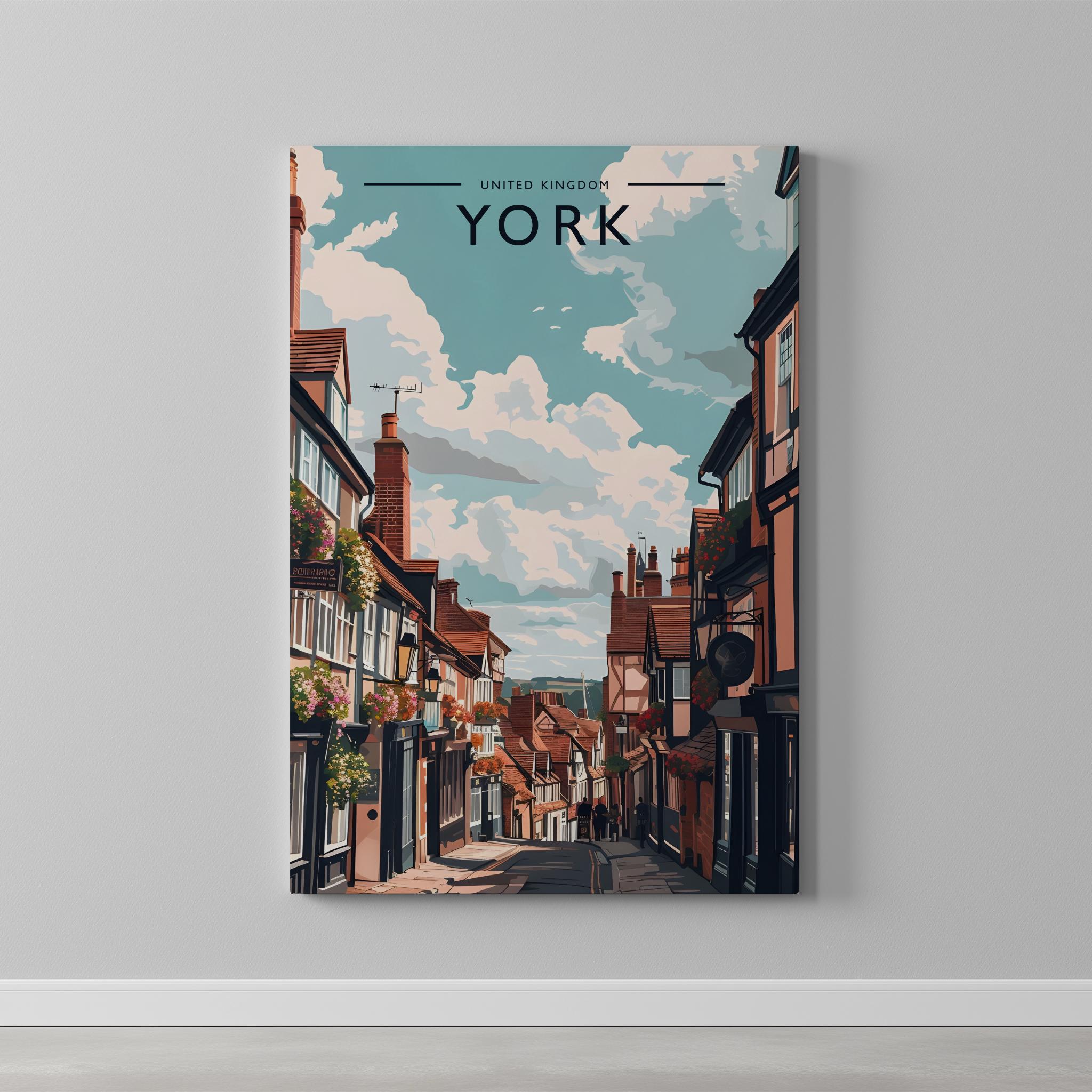 York Travel Poster as a gallery-wrapped canvas on a plain wall
