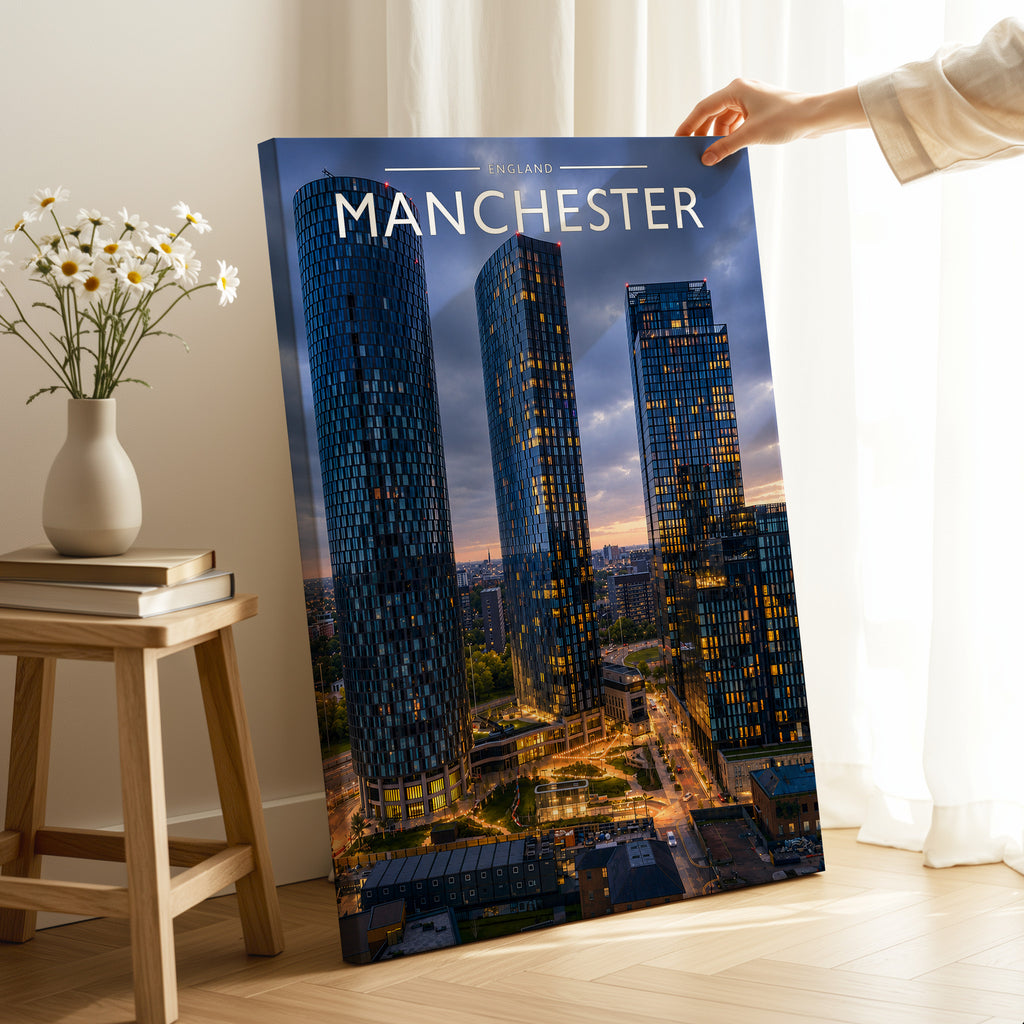 Manchester Travel Poster as a gallery-wrapped canvas