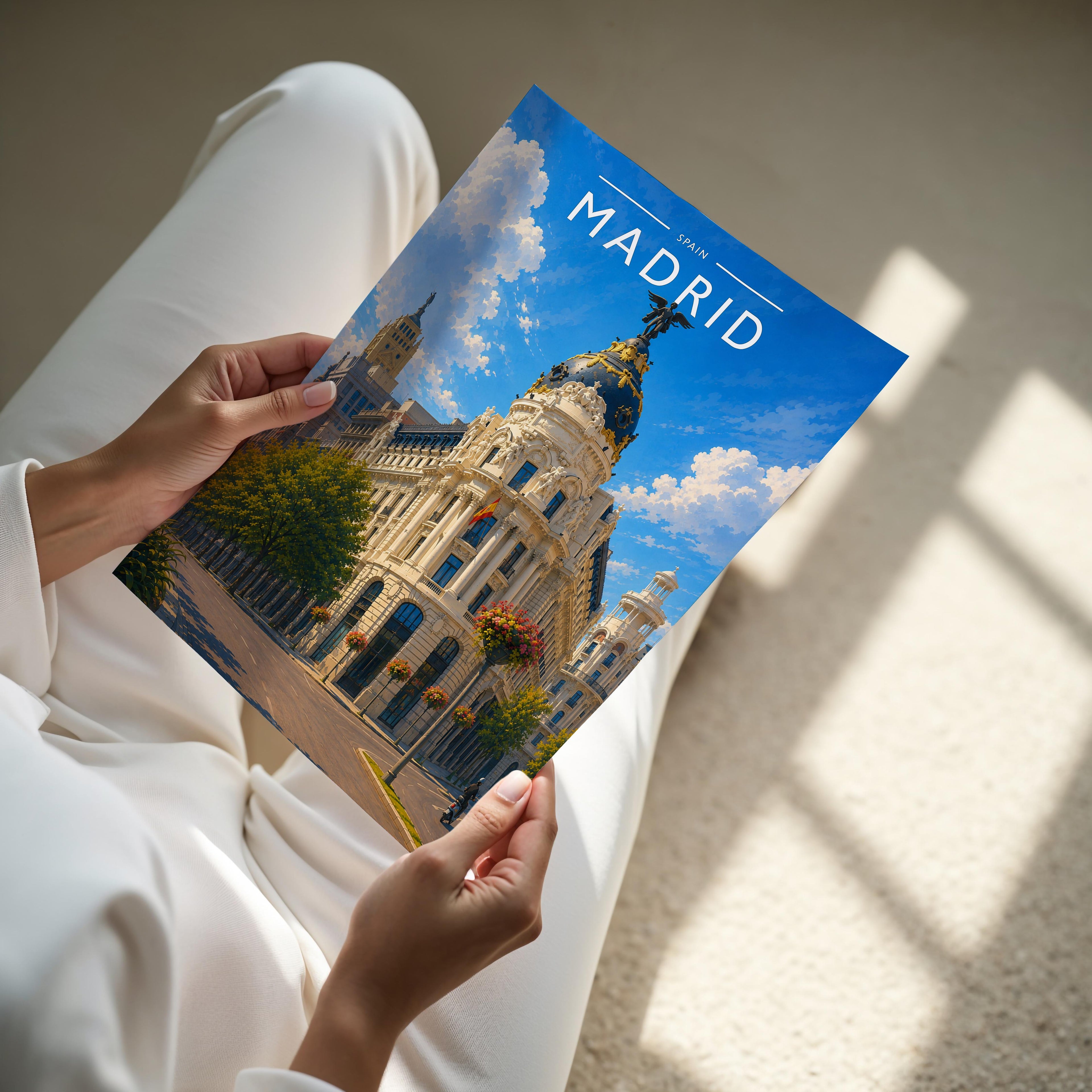 Madrid #2 Travel Poster - A4 print held in hand