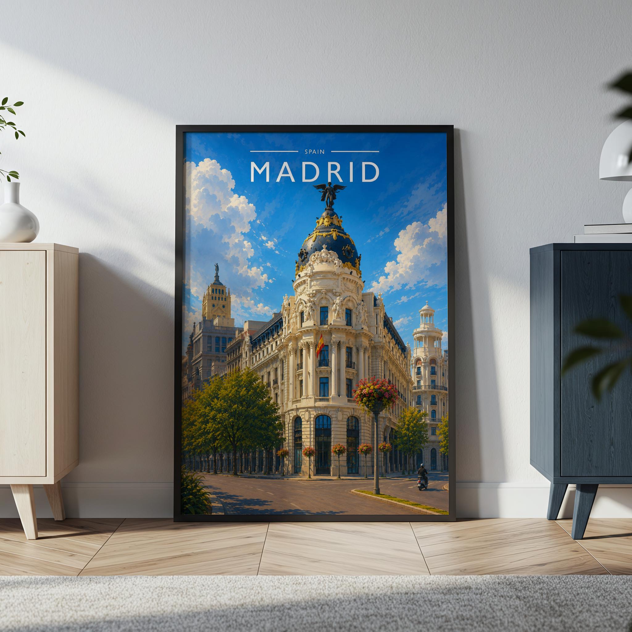Madrid #2 Travel Poster in a black frame