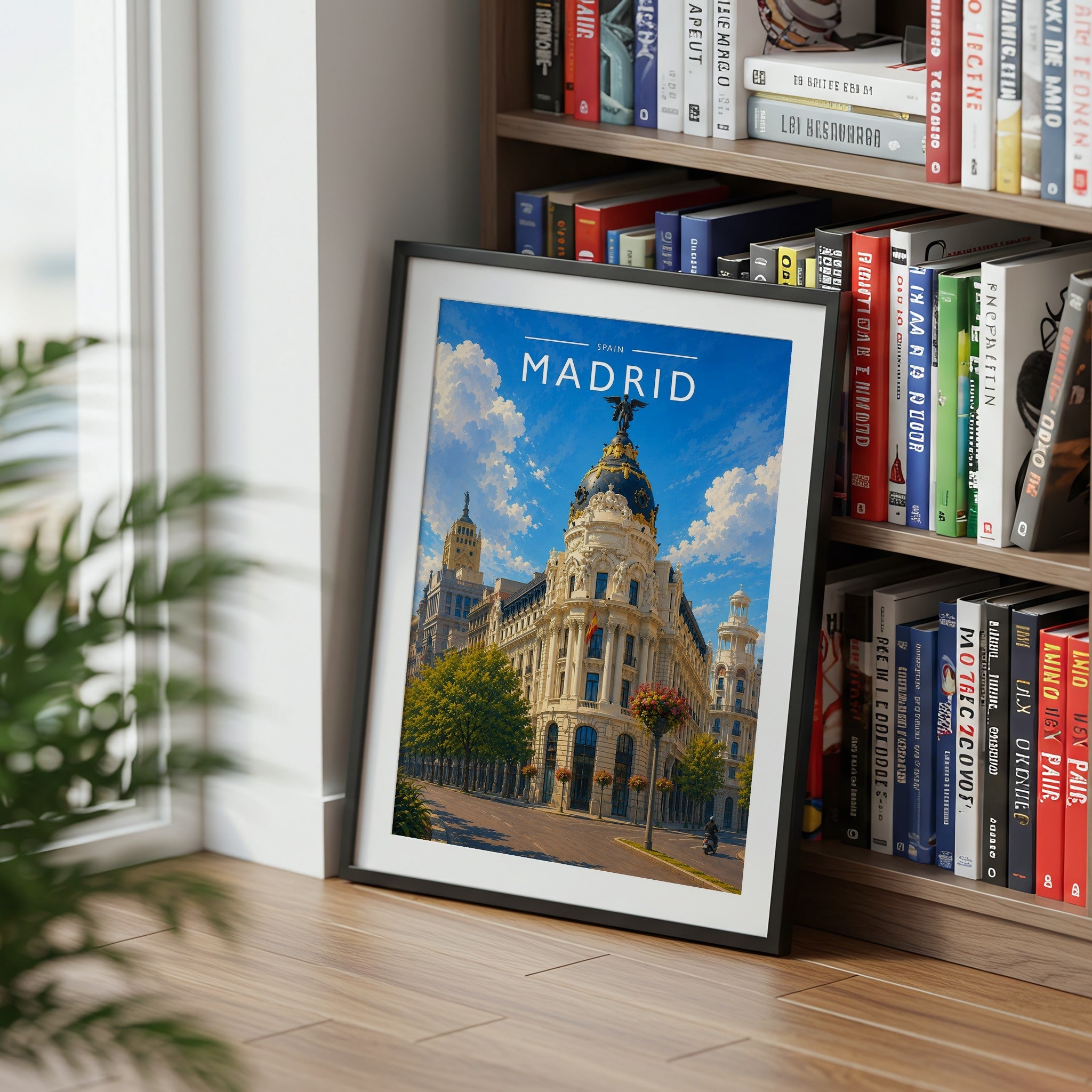 Madrid #2 Travel Poster mounted in a black frame