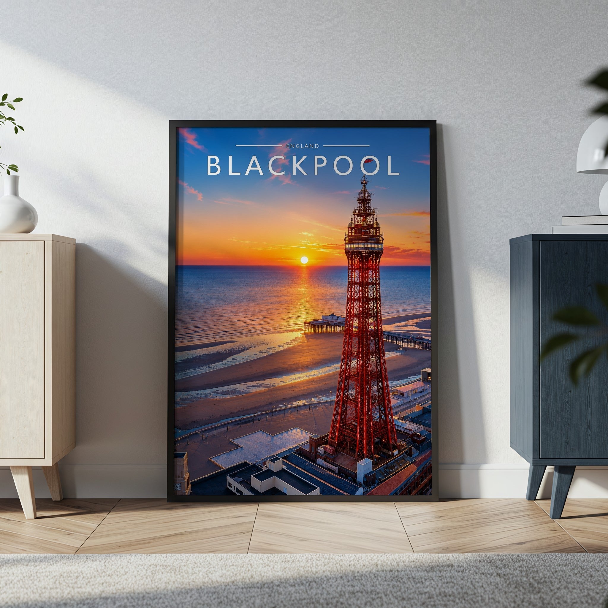 Blackpool Travel Poster in a black frame