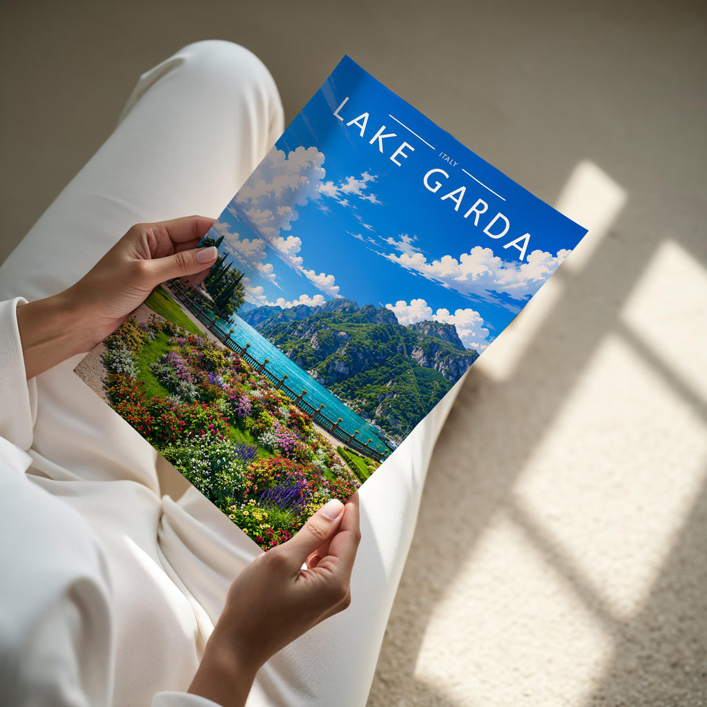 Lake Garda #4 Travel Poster - A4 print held in hand