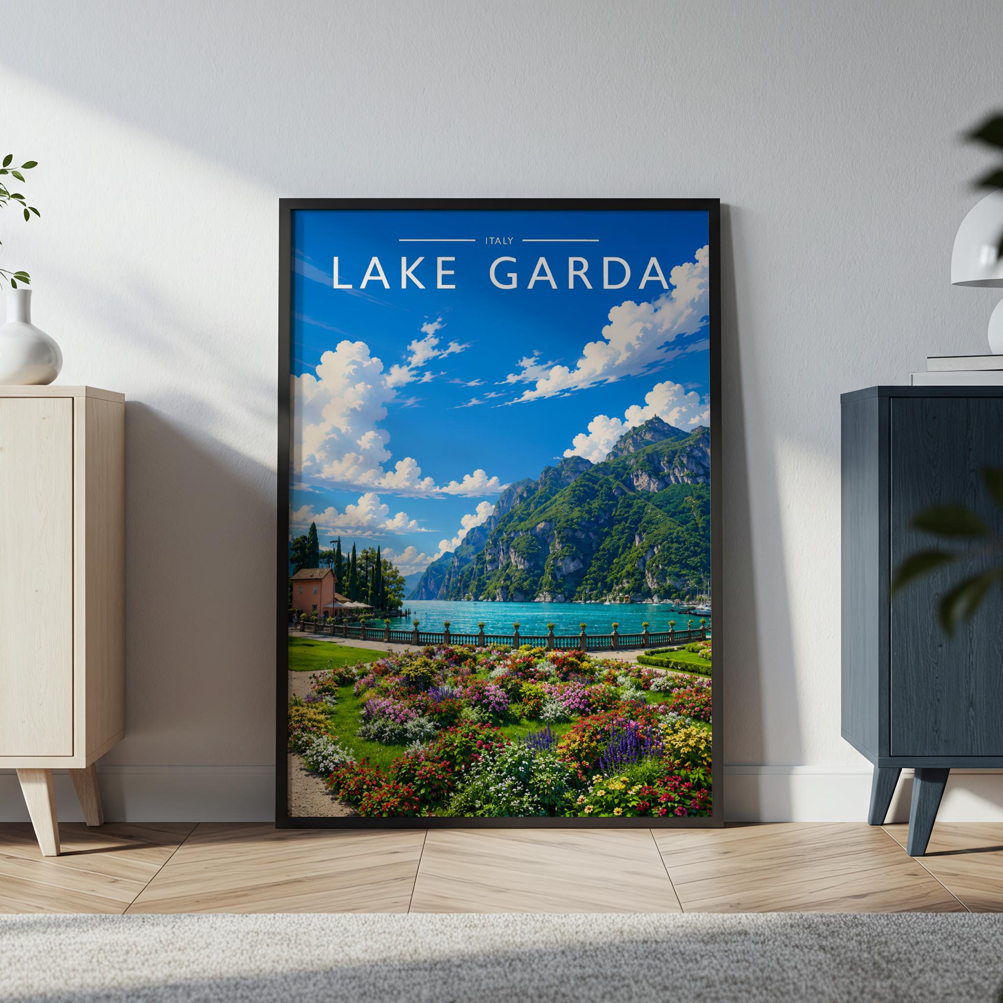 Lake Garda #4 Travel Poster in a black frame