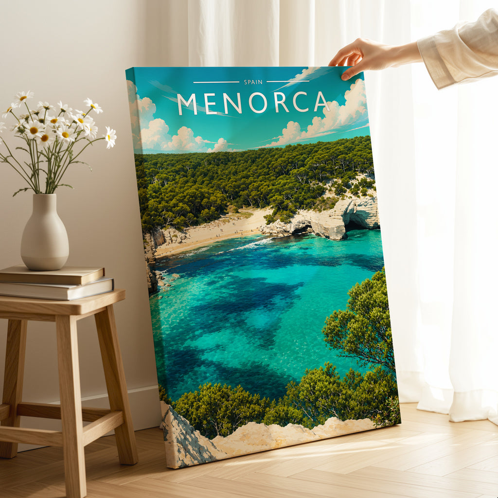 Menorca Travel Poster as a gallery-wrapped canvas