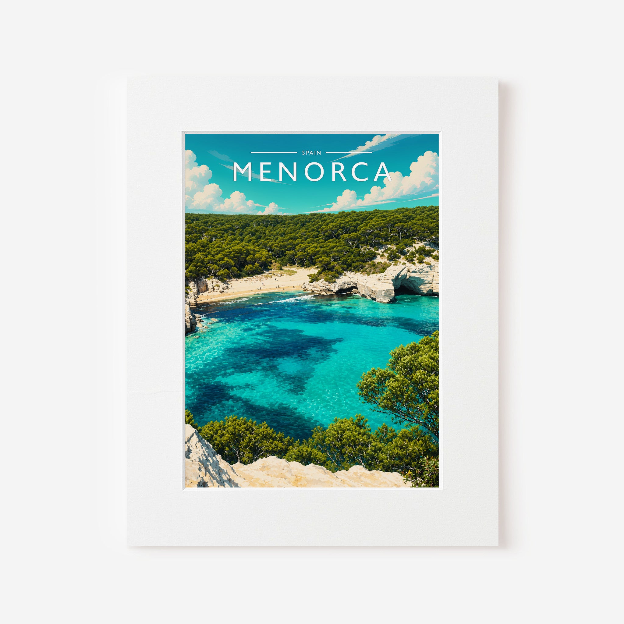 Menorca Travel Poster in a white mount