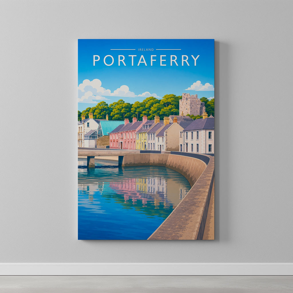 Portaferry #2 Travel Poster as a gallery-wrapped canvas on a plain wall