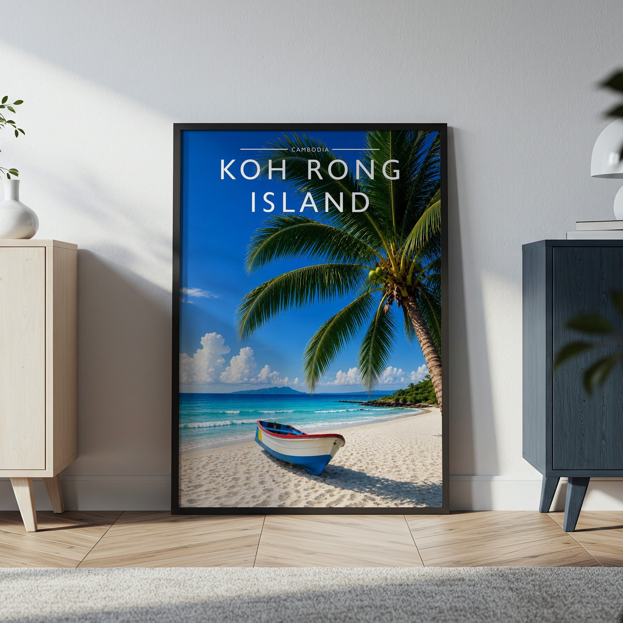 Koh Rong Island Travel Poster in a black frame