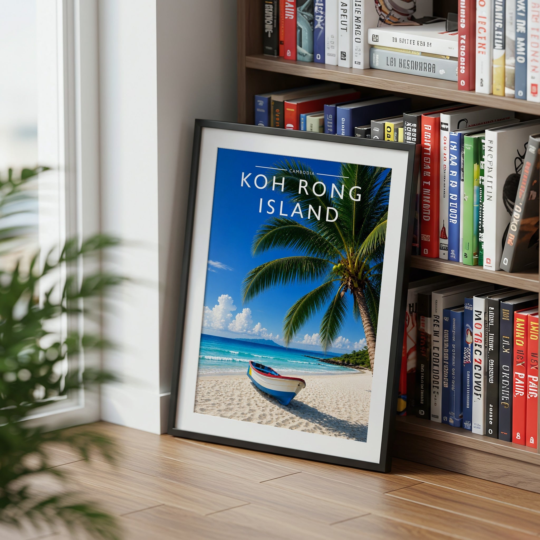Koh Rong Island Travel Poster mounted in a black frame