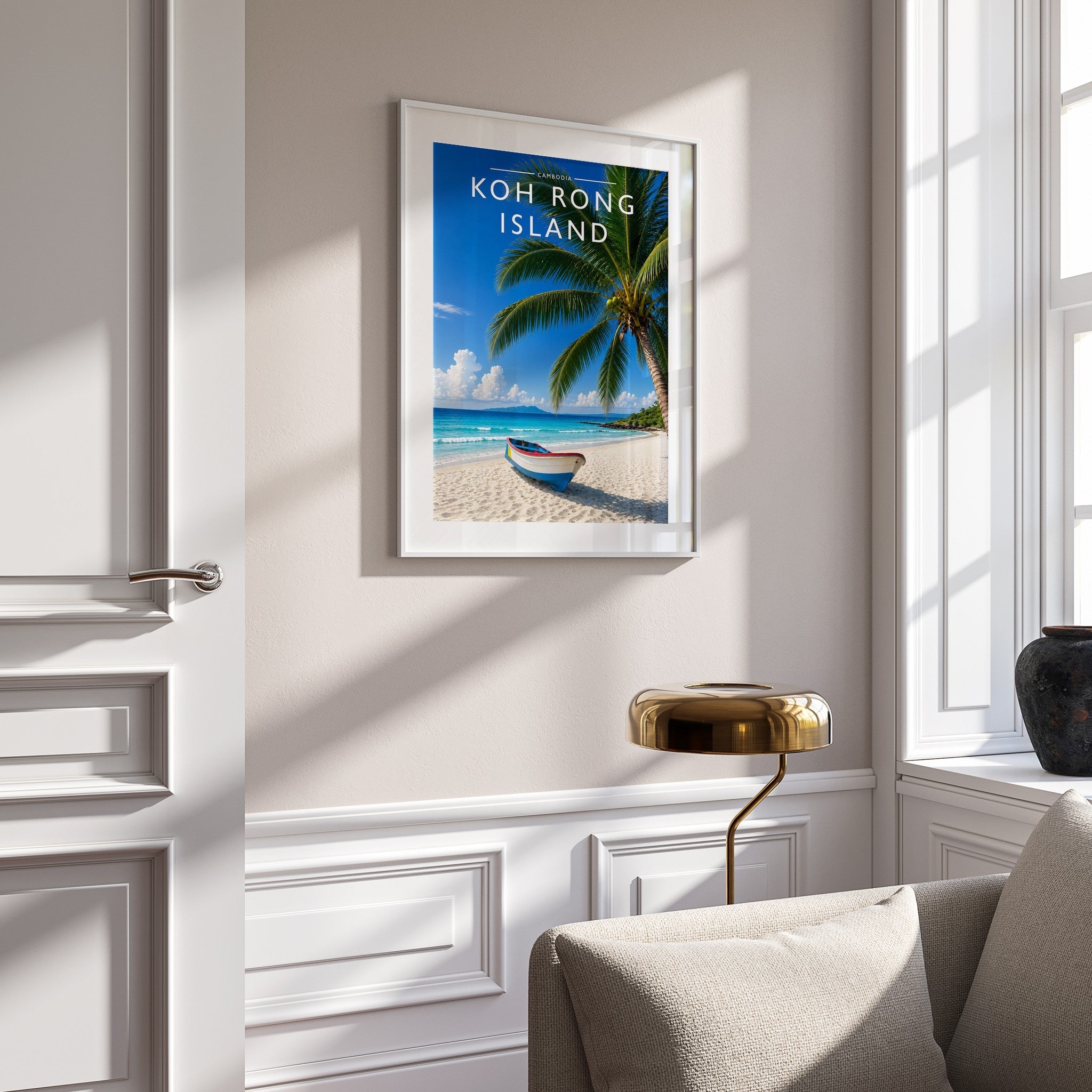 Koh Rong Island Travel Poster mounted in a white frame