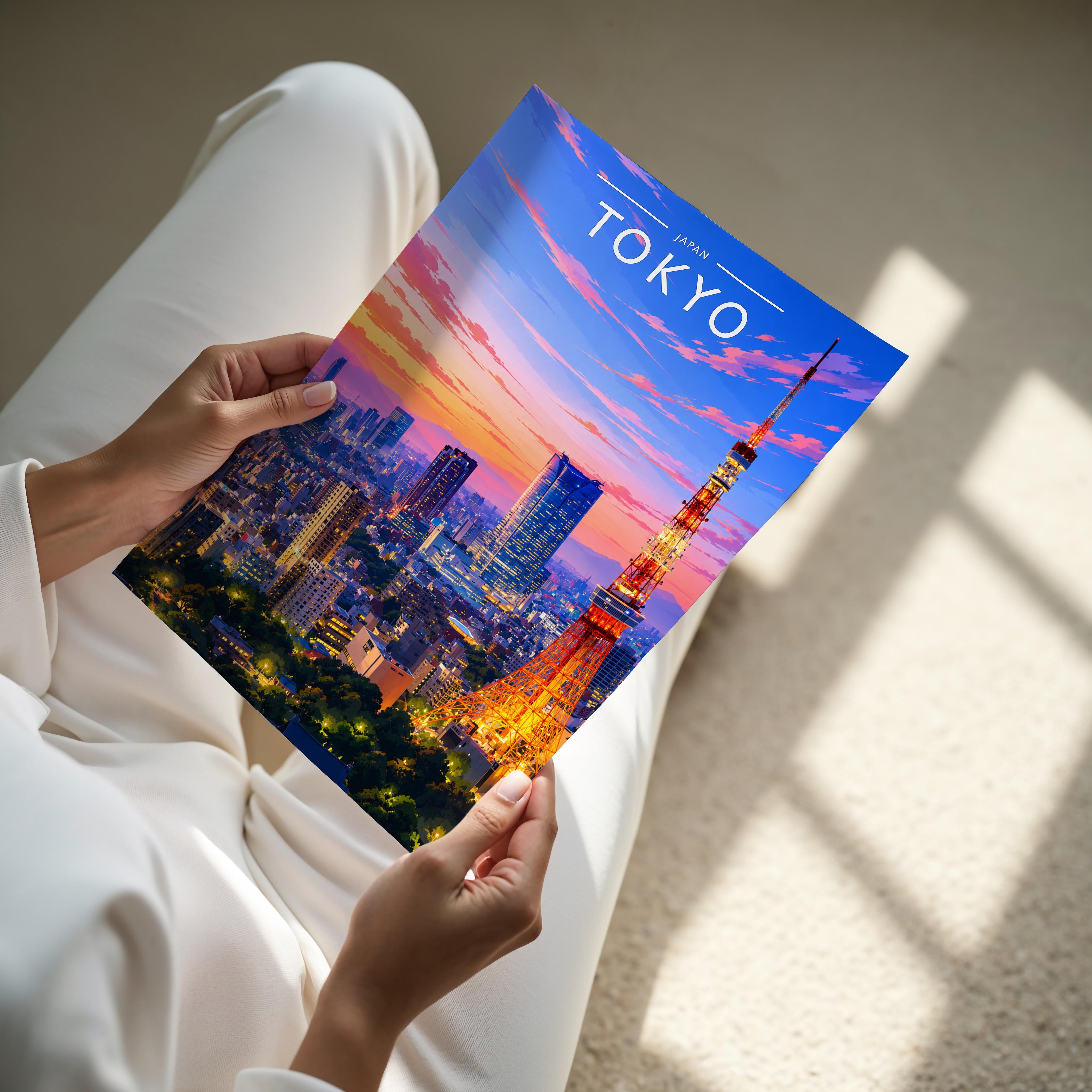 Tokyo Travel Poster - A4 print held in hand