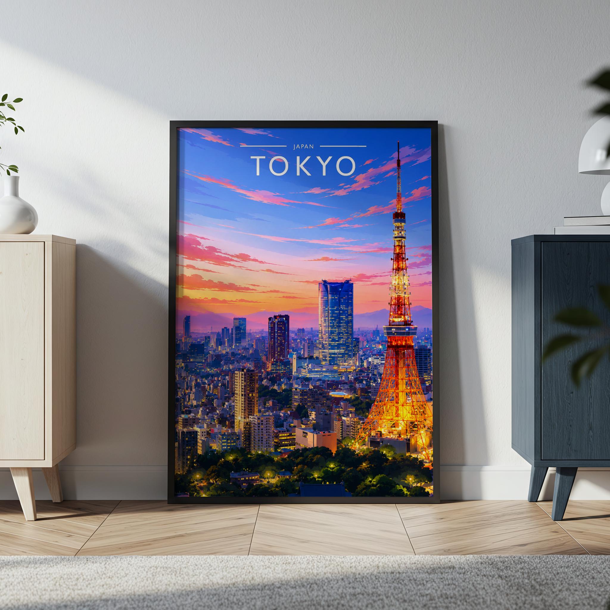 Tokyo Travel Poster in a black frame