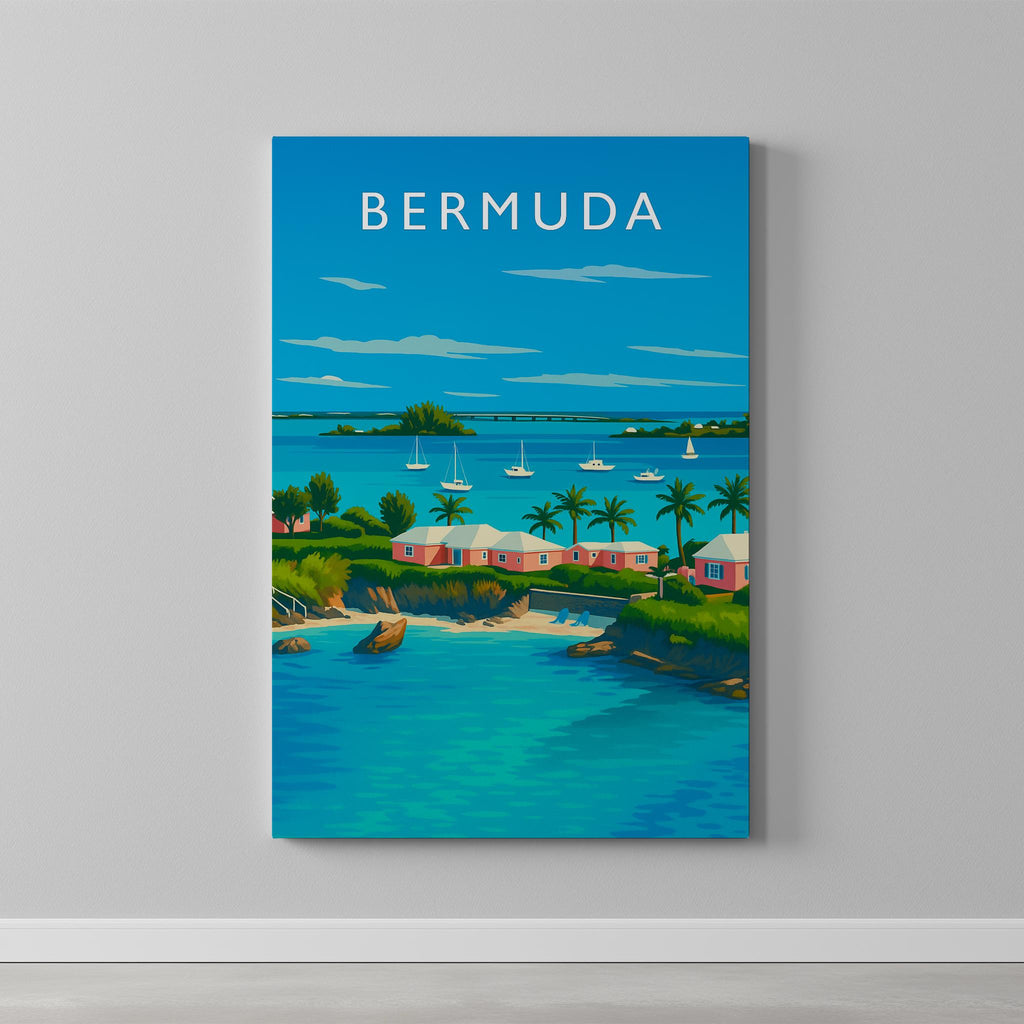 Bermuda Travel Poster as a gallery-wrapped canvas on a plain wall