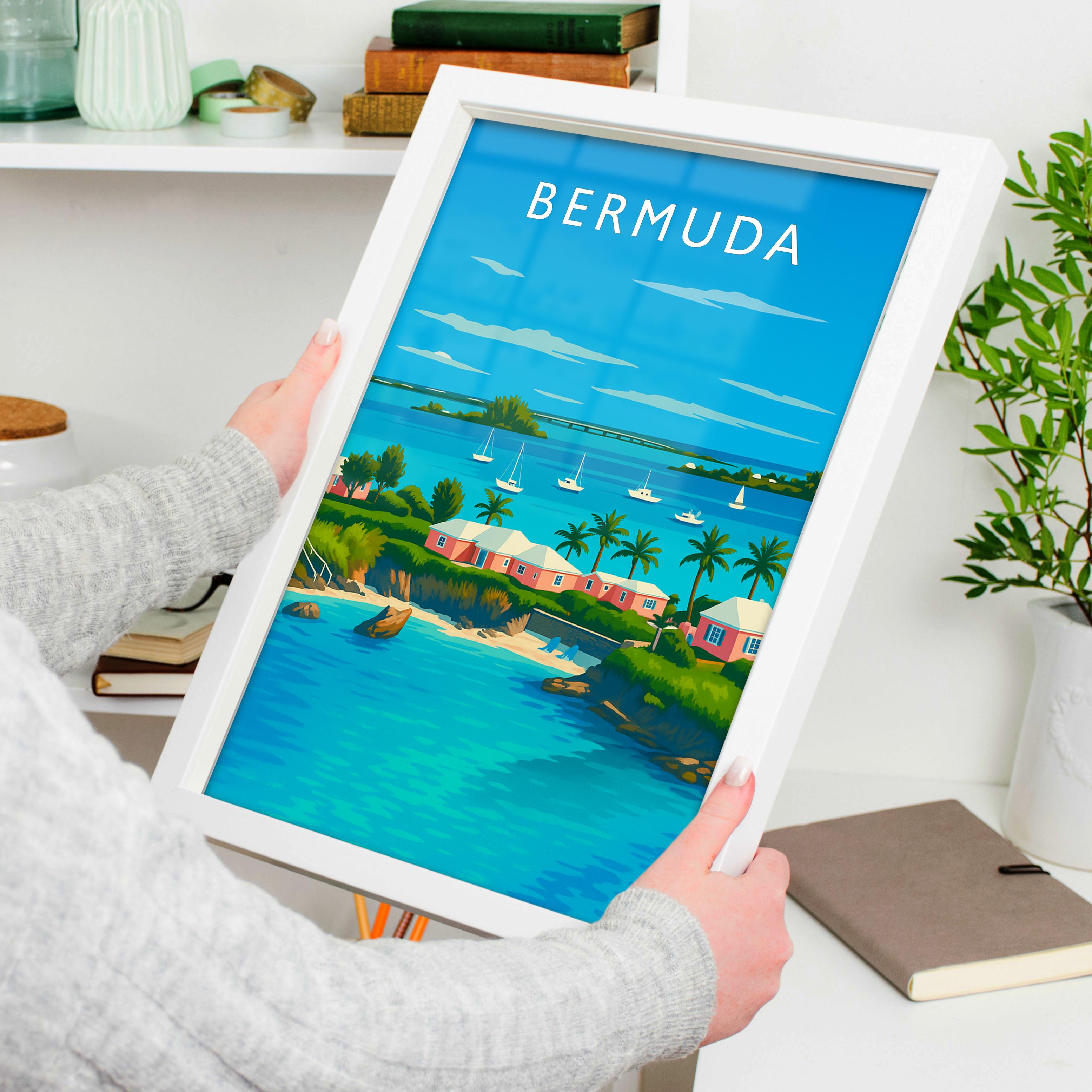 Bermuda Travel Poster held in a white frame