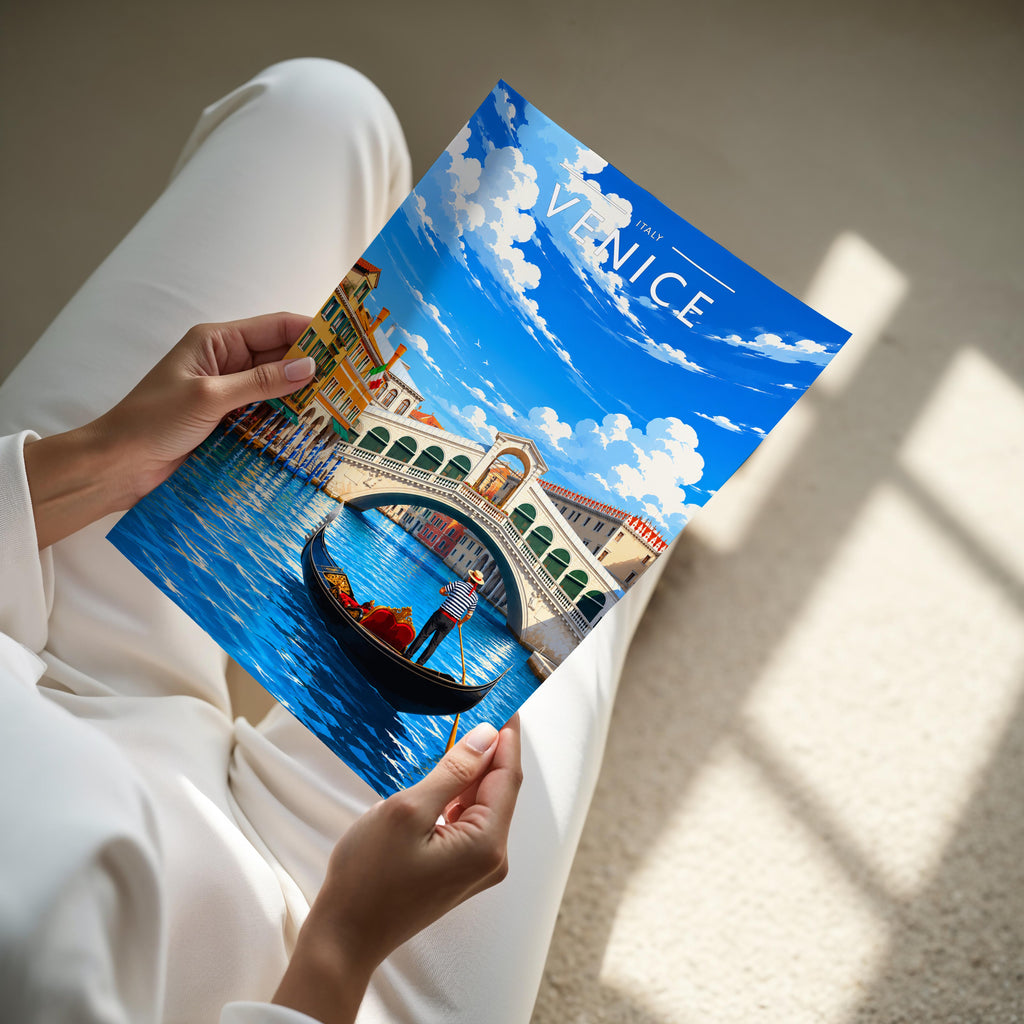 Venice Travel Poster - A4 print held in hand