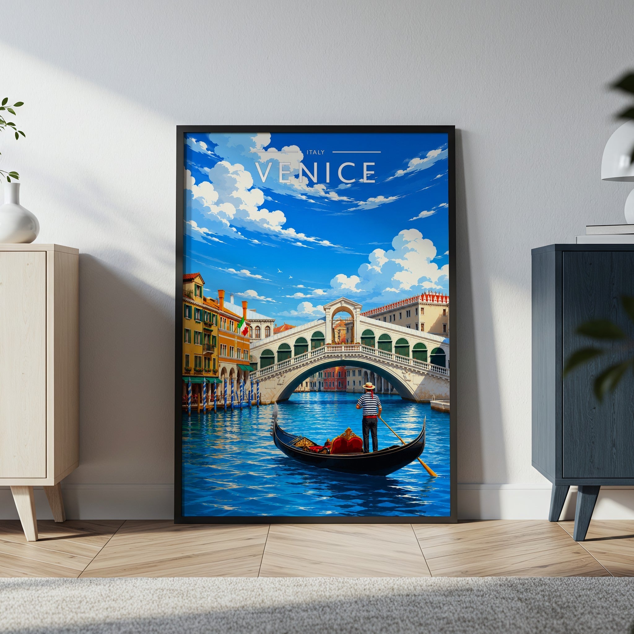 Venice Travel Poster in a black frame