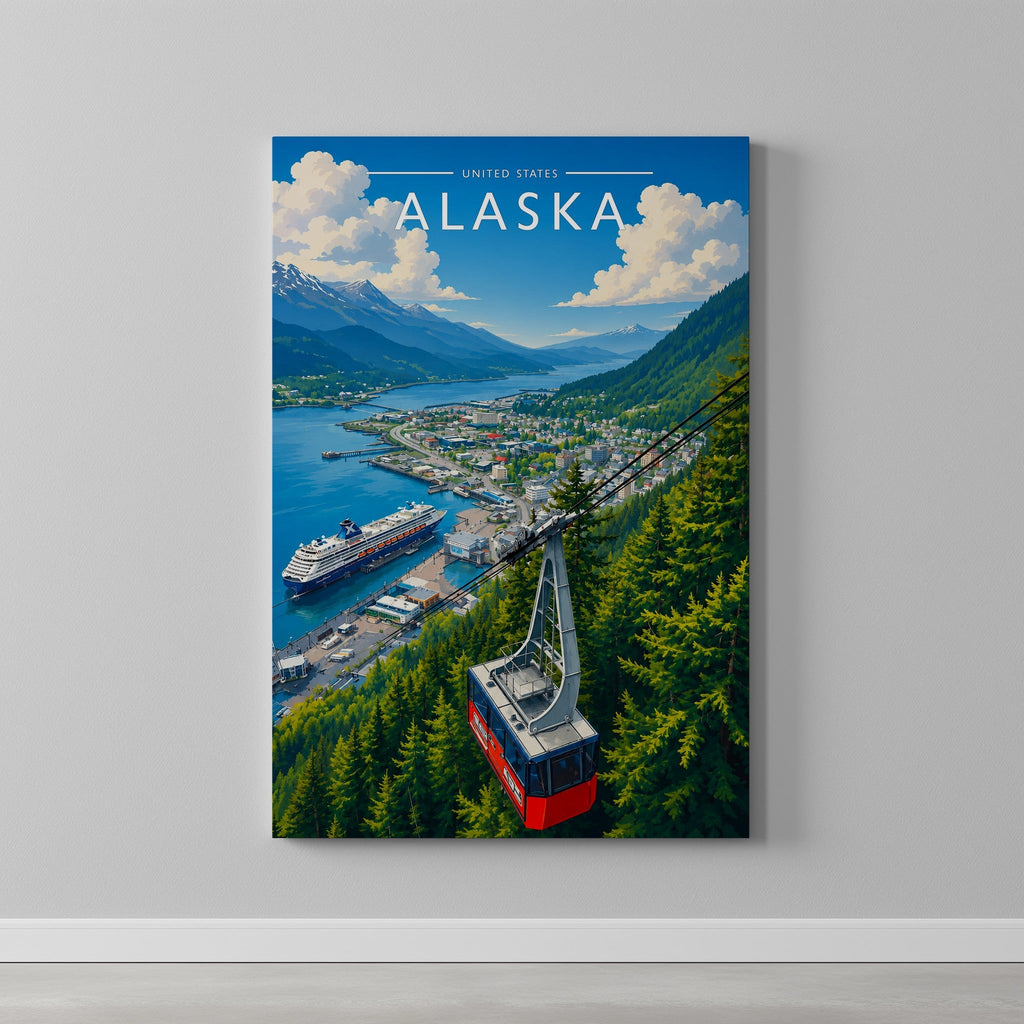 Alaska #2 Travel Poster as a gallery-wrapped canvas on a plain wall