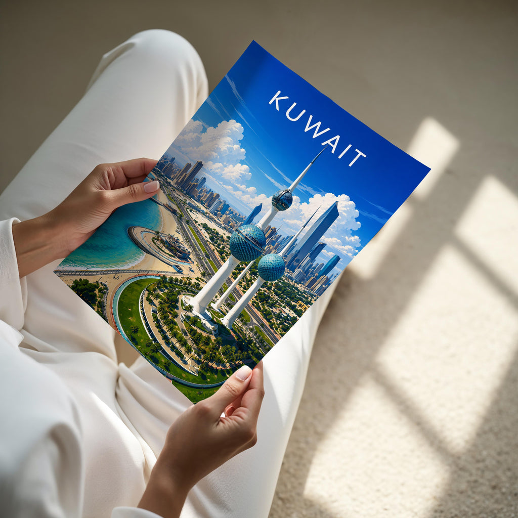 Kuwait Travel Poster - A4 print held in hand