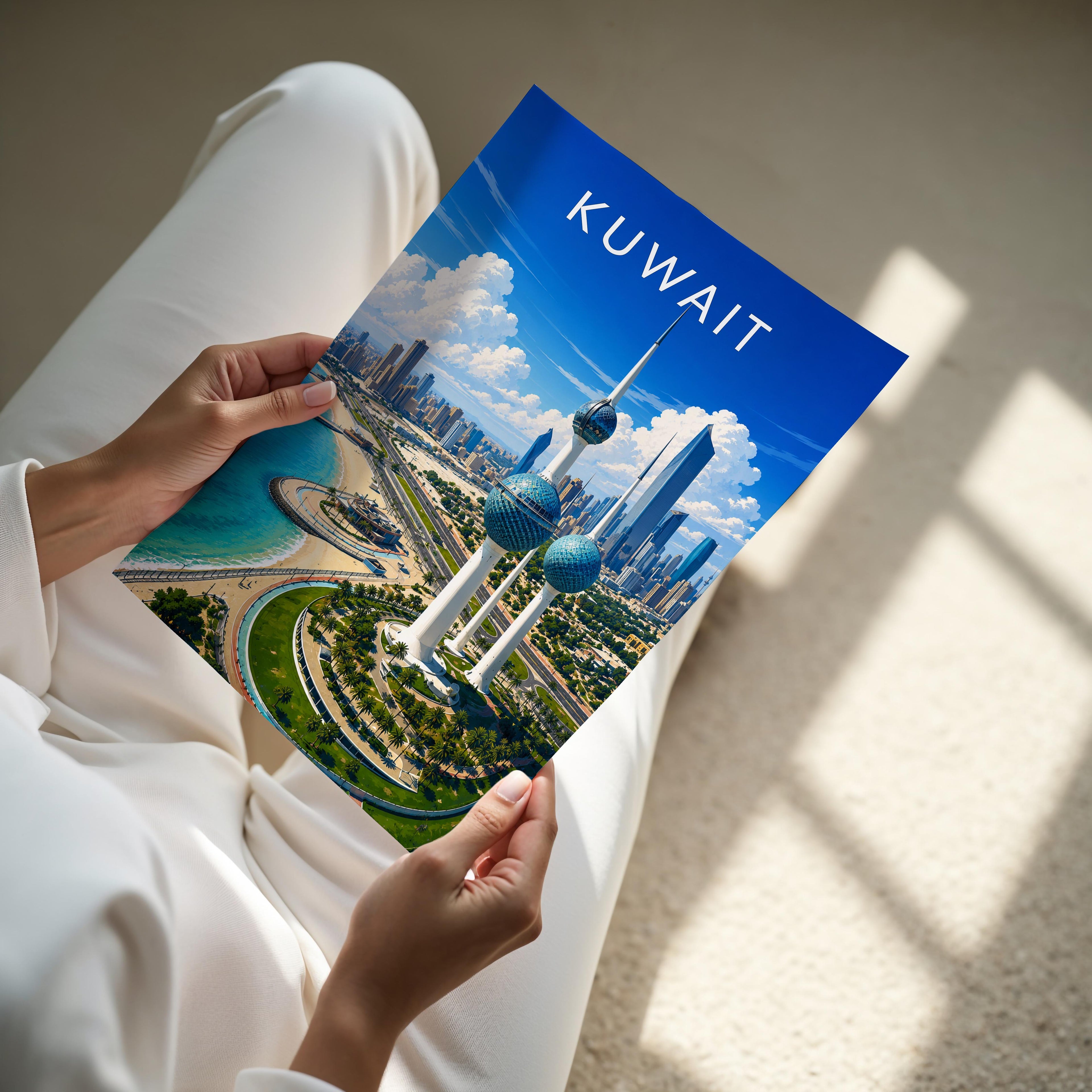 Kuwait Travel Poster - A4 print held in hand