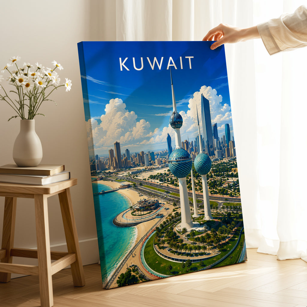 Kuwait Travel Poster as a gallery-wrapped canvas