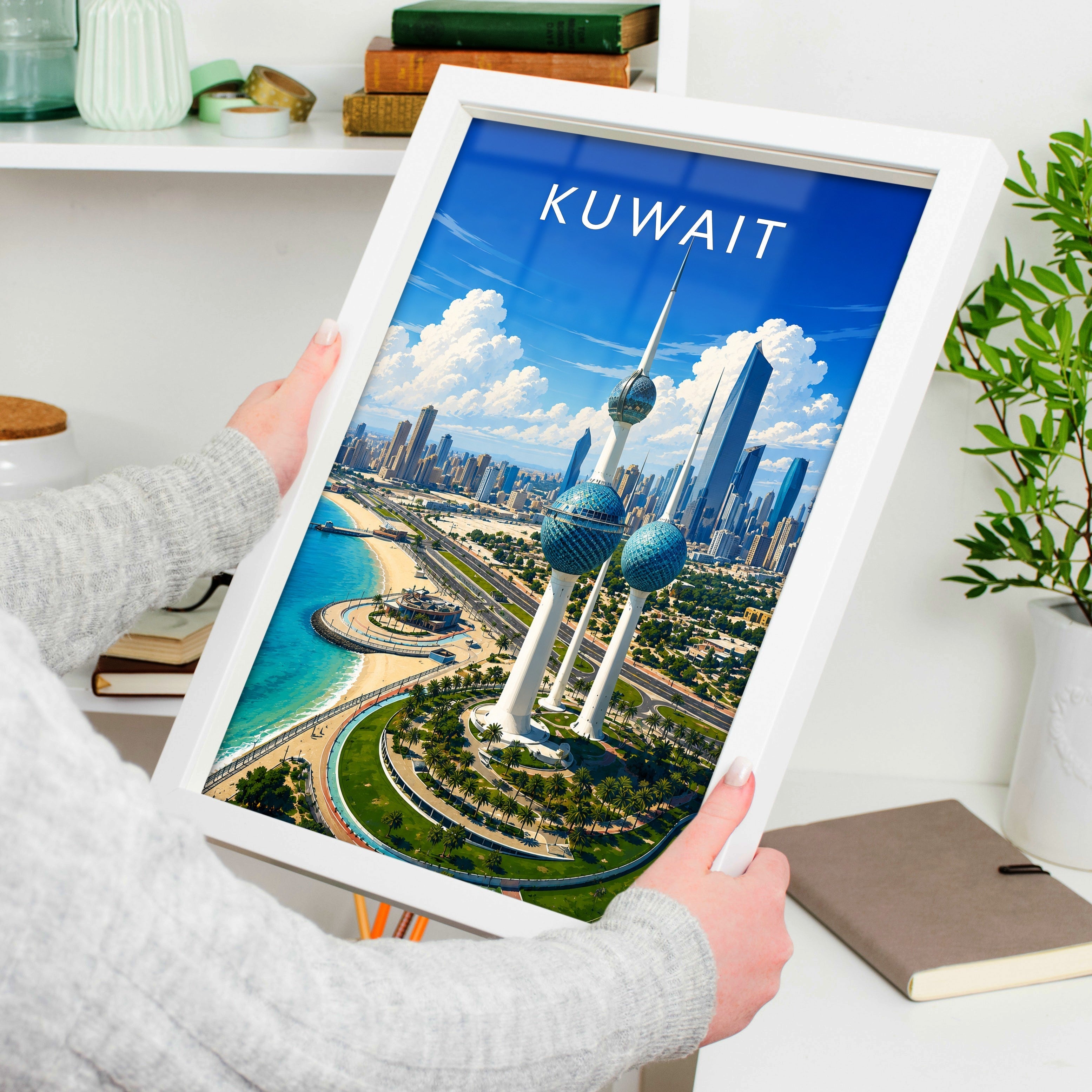 Kuwait Travel Poster held in a white frame