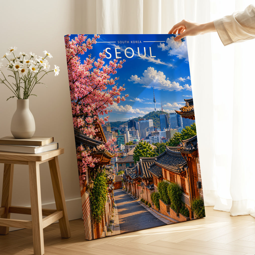 Seoul Travel Poster as a gallery-wrapped canvas